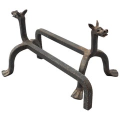 Set of Two Traditional Hand Forged Iron Stools for Fireplace Tools, circa 1940