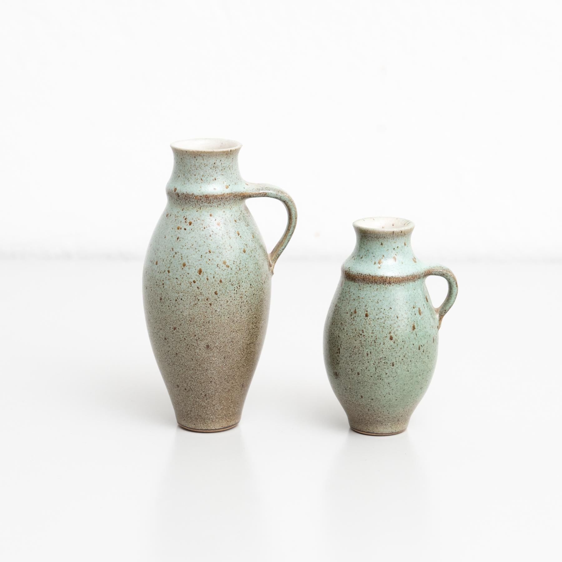 Rustic Set of Two Traditional Spanish Vintage Ceramic Vases, circa 1950