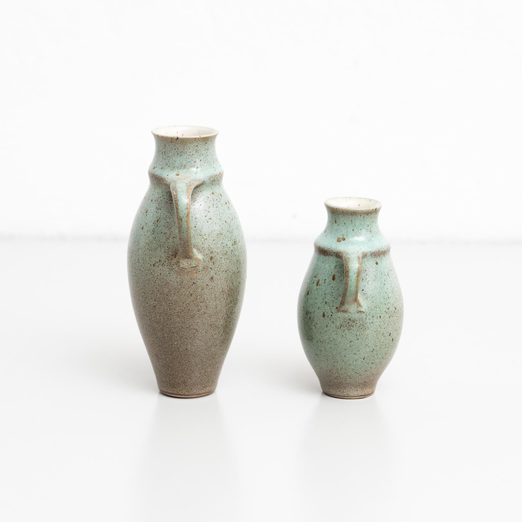 Mid-20th Century Set of Two Traditional Spanish Vintage Ceramic Vases, circa 1950