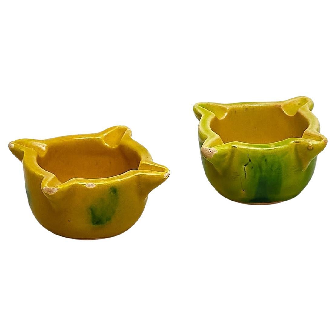 Set of Two Traditional Spanish Yellow Ceramic Mortars, circa 1950 For Sale