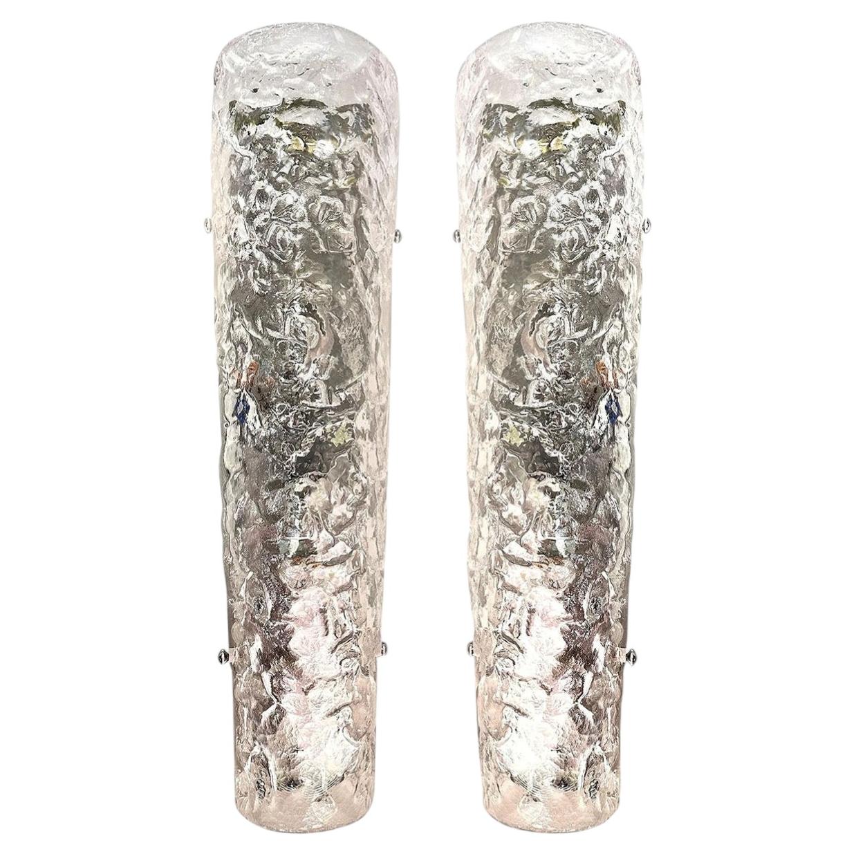 Set of Two Transparent Hammered Glass Wall Sconces