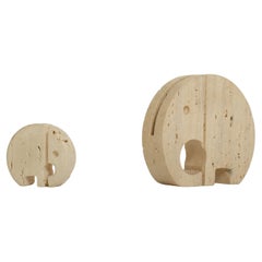 Set Of Two Travertine Elephant Sculptures Desk Organizer by Fratelli Mannelli