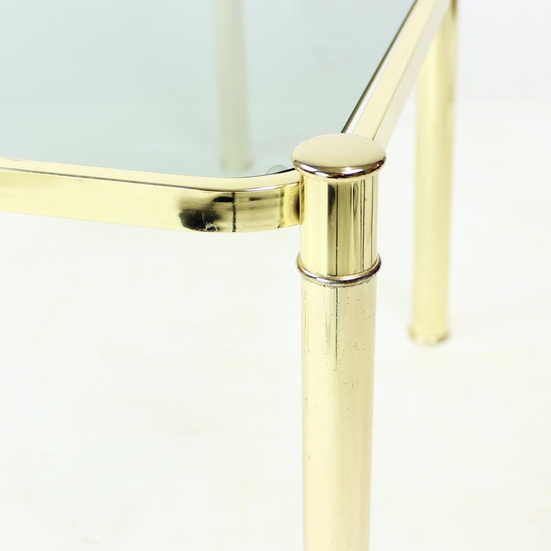 Set Of Two Triangle Brass Side Tables With Glass, Czechoslovakia 1970s For Sale 4