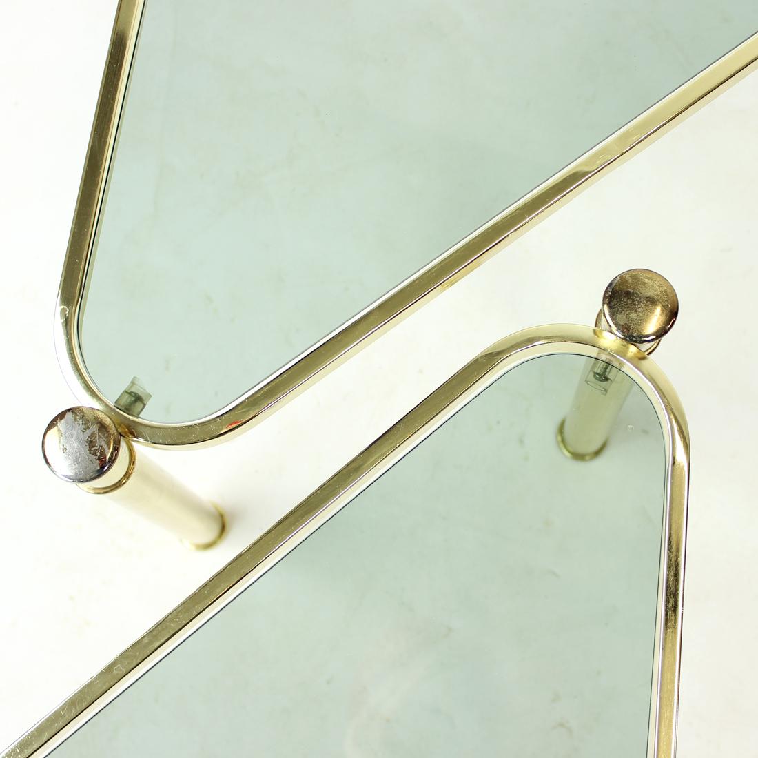 Set Of Two Triangle Brass Side Tables With Glass, Czechoslovakia 1970s For Sale 6