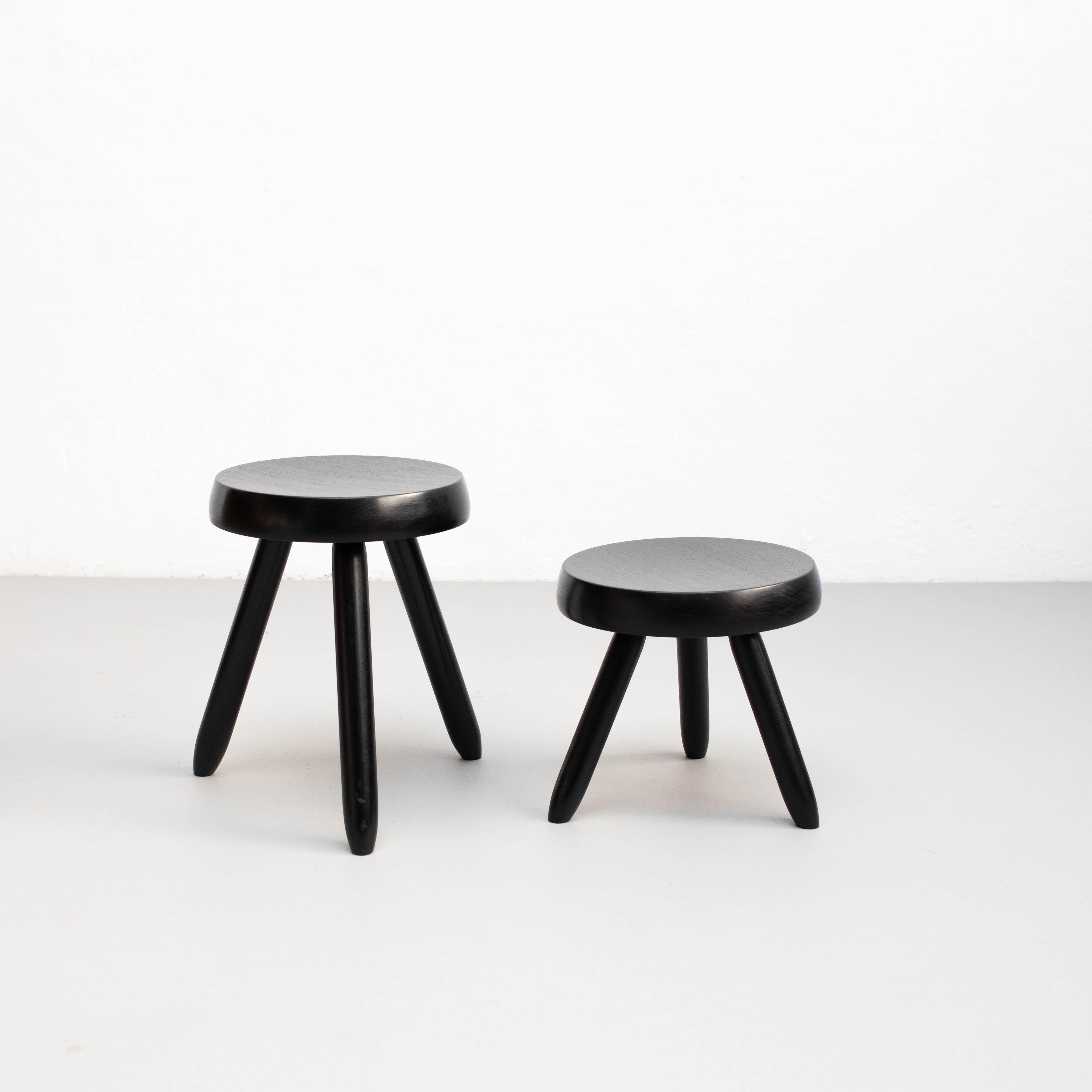 French Set of Two Tripod Stool in the Style of Charlotte Perriand