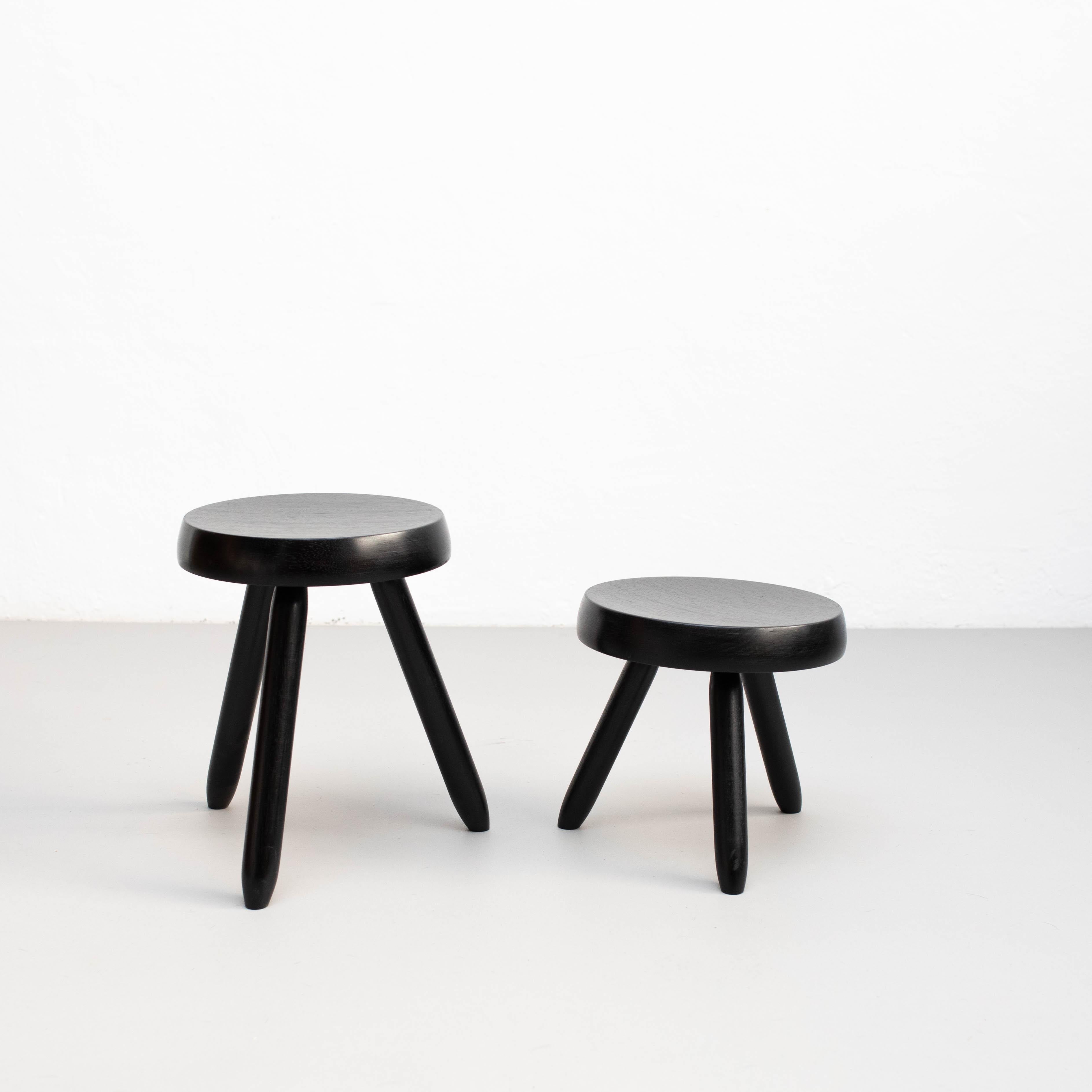 Mid-20th Century Set of Two Tripod Stool in the Style of Charlotte Perriand