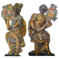 Set of Two Trompe l’oeil Paintings on Wood Representing Carriers of Fruit Basket