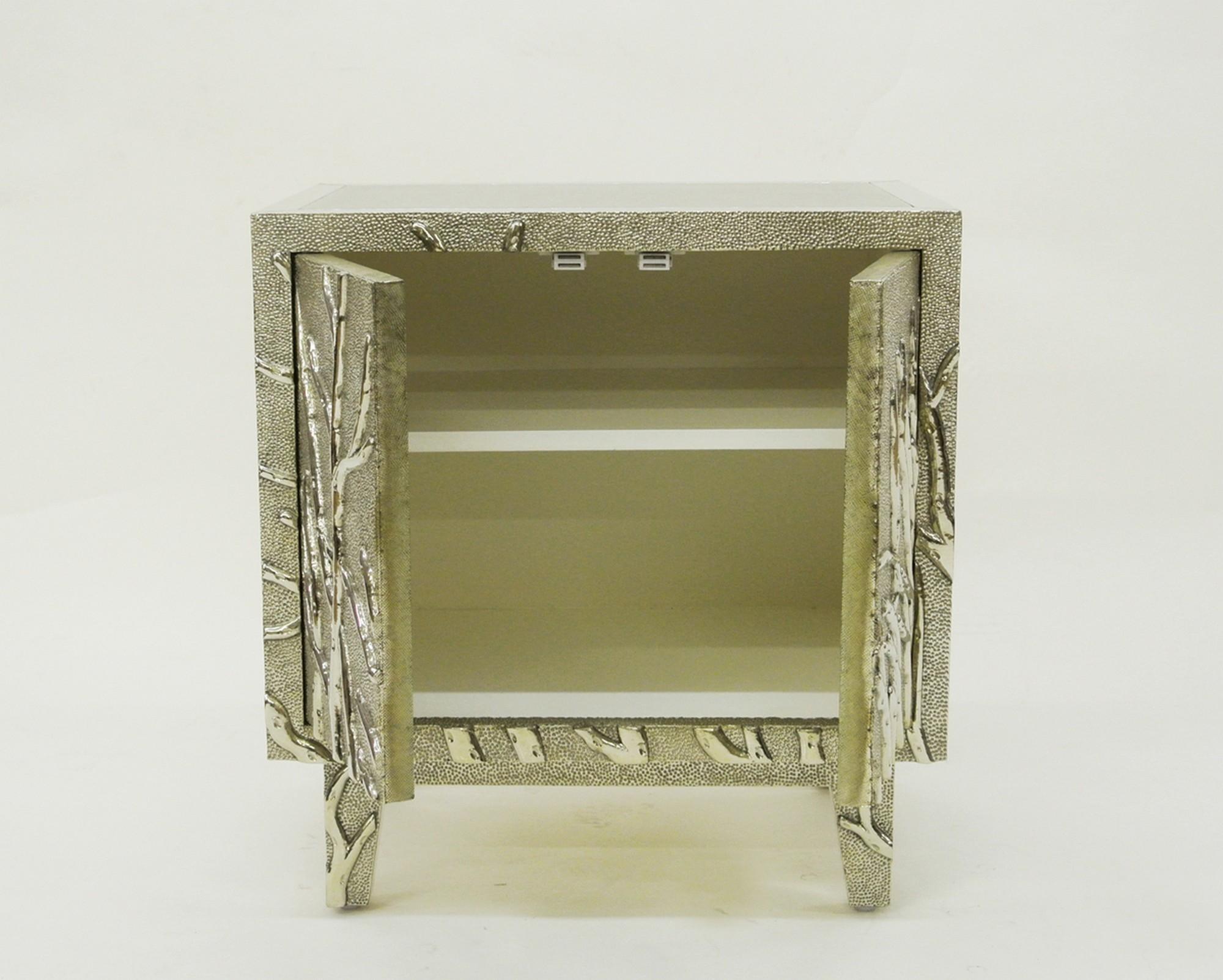 Other Set of Two Twig Nightstands in White Bronze Handcrafted in India For Sale
