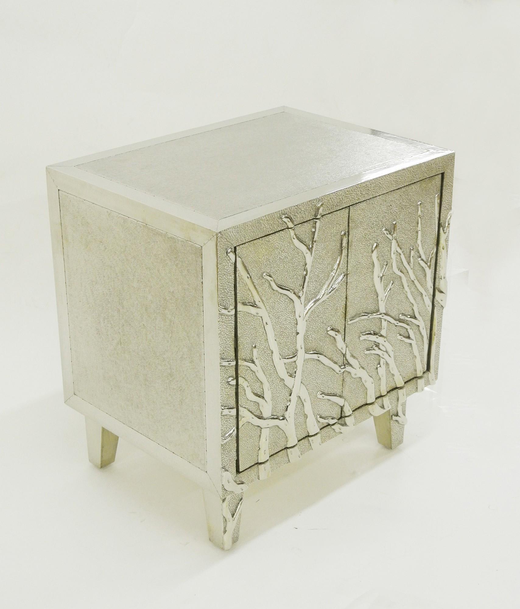 Indian Set of Two Twig Nightstands in White Bronze Handcrafted in India For Sale