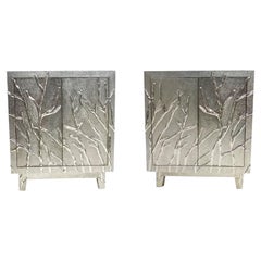 Set of Two Twig Nightstands in White Bronze Handcrafted in India