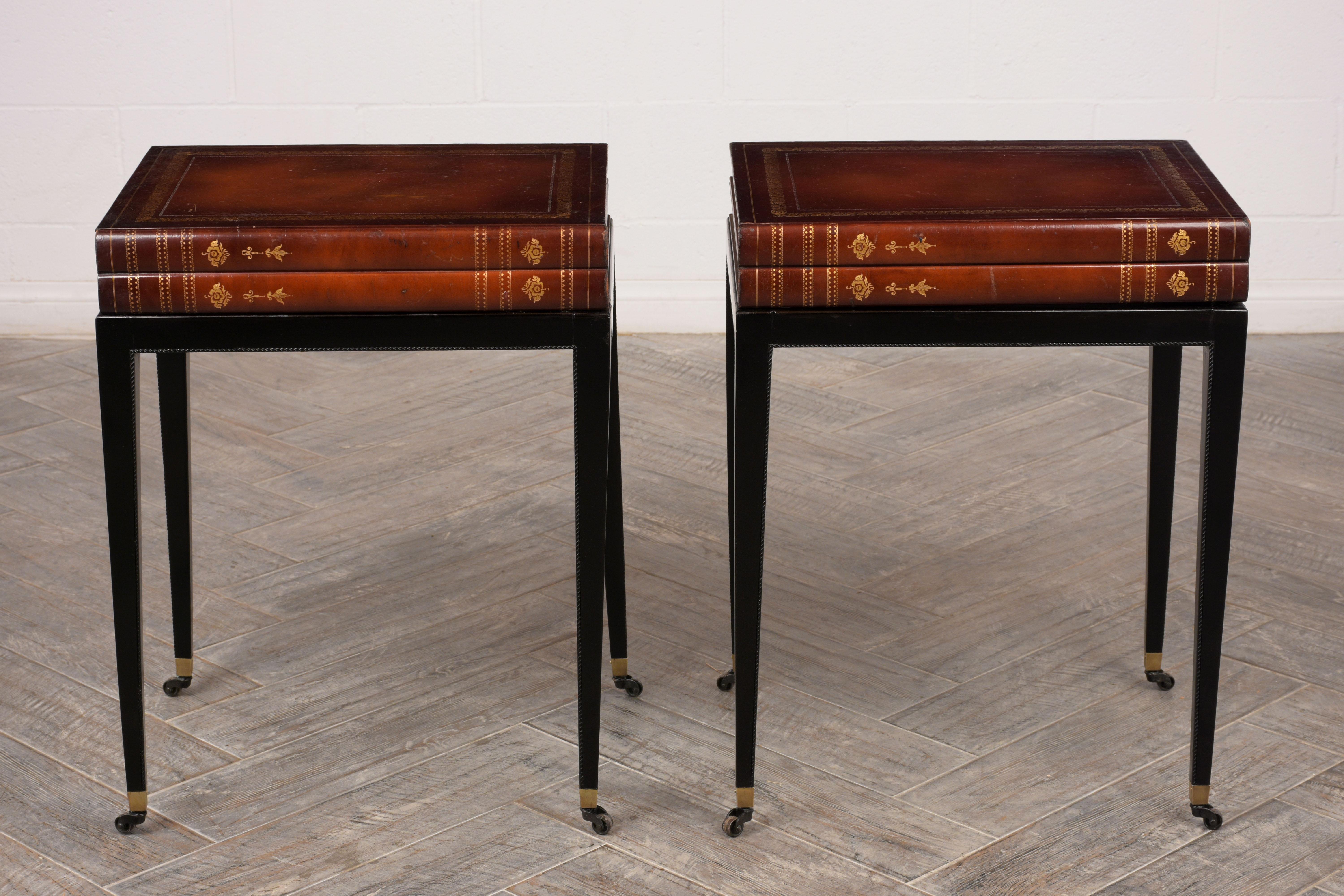 Ebonized Set of Two Unique Book Design Side Tables in Regency Style