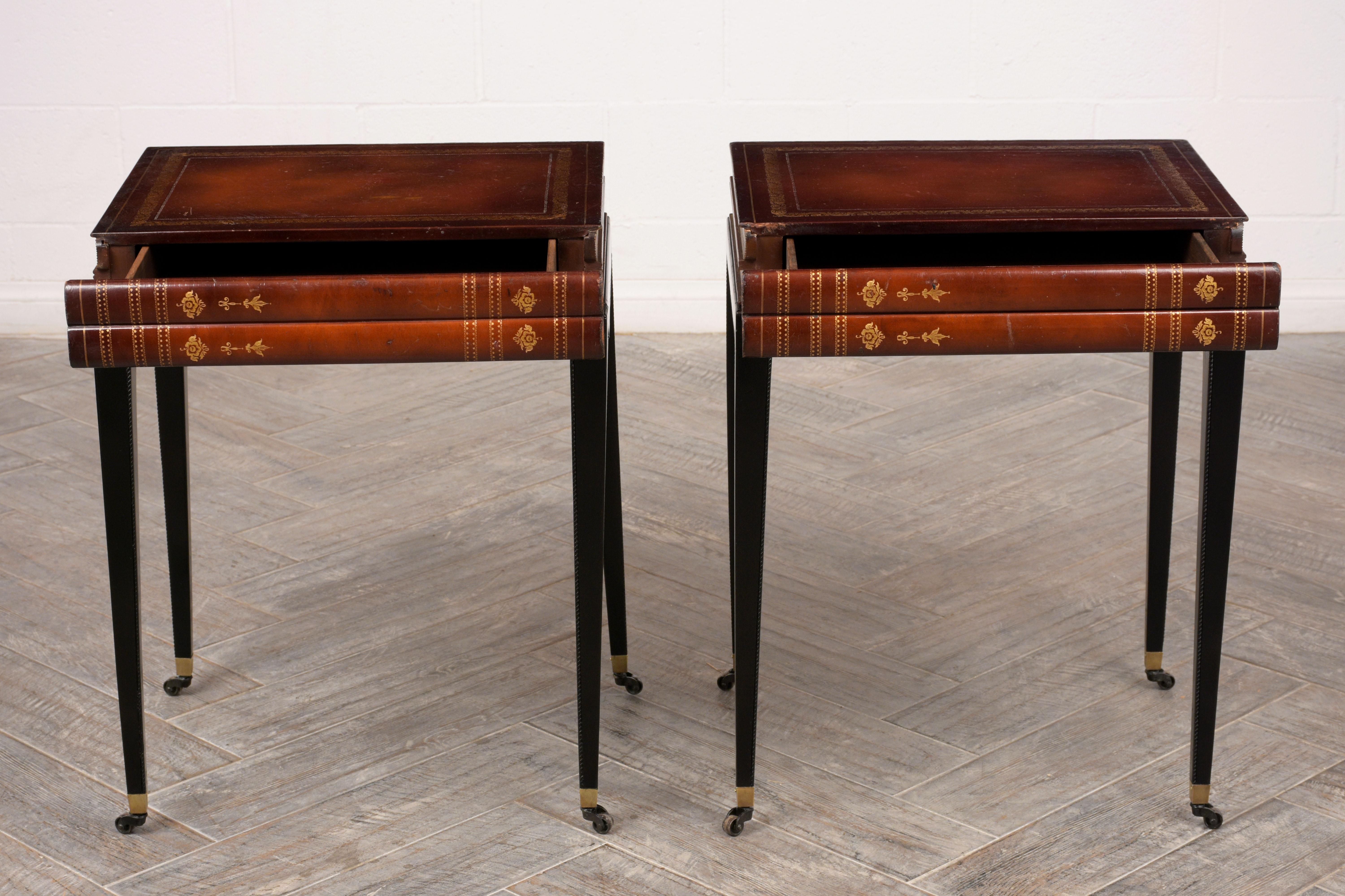 Set of Two Unique Book Design Side Tables in Regency Style In Good Condition In Los Angeles, CA
