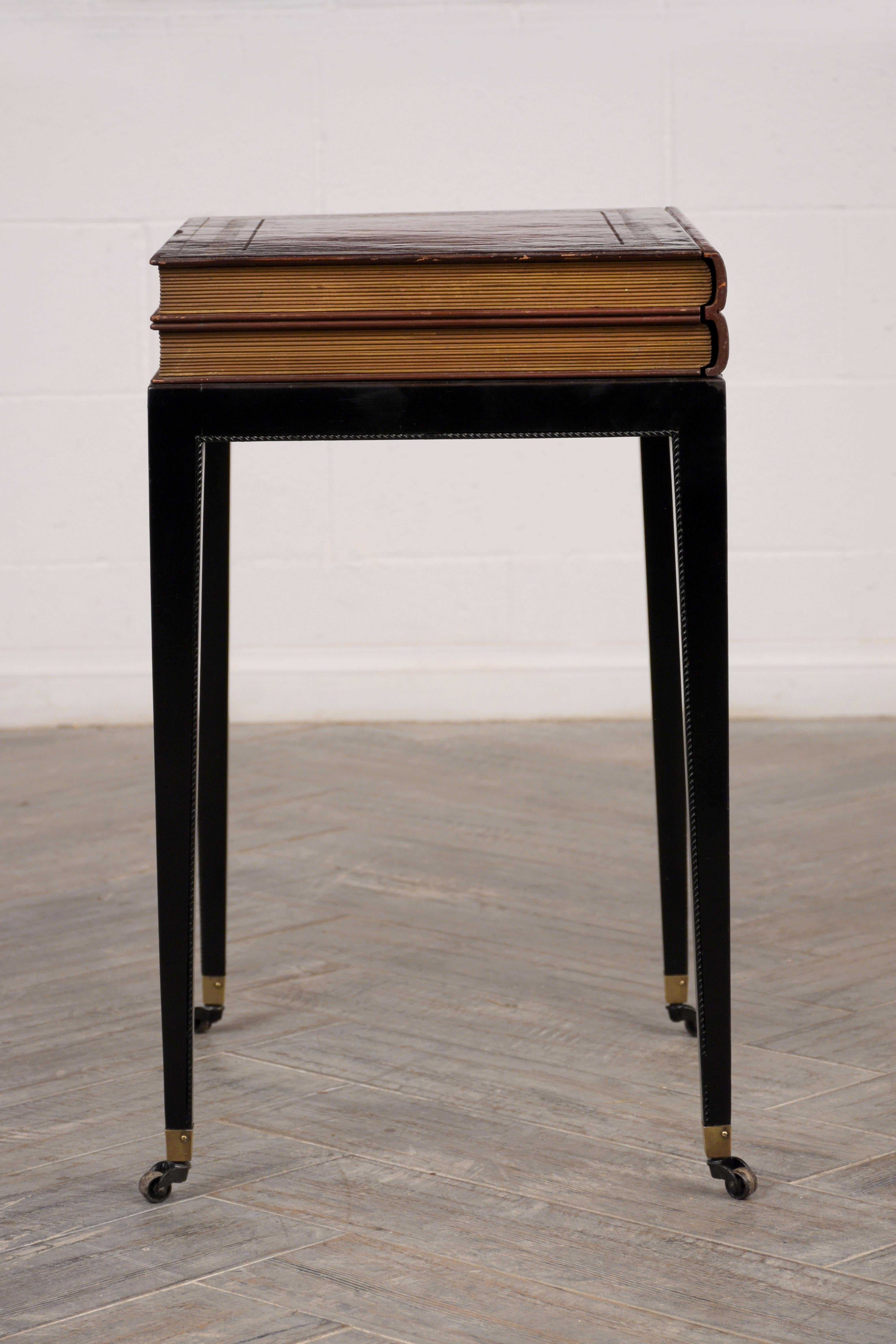 Mid-20th Century Set of Two Unique Book Design Side Tables in Regency Style