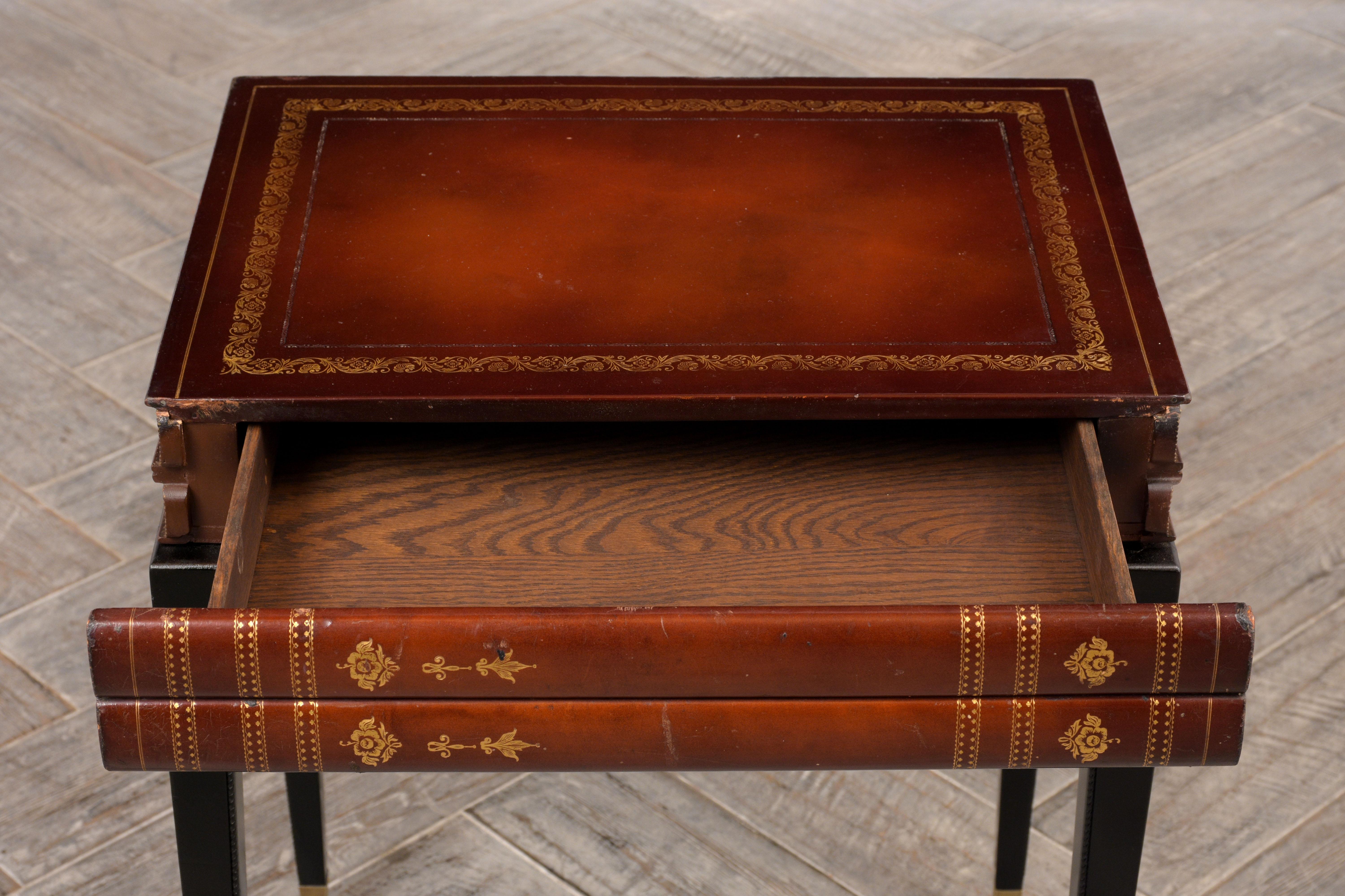 Brass Set of Two Unique Book Design Side Tables in Regency Style