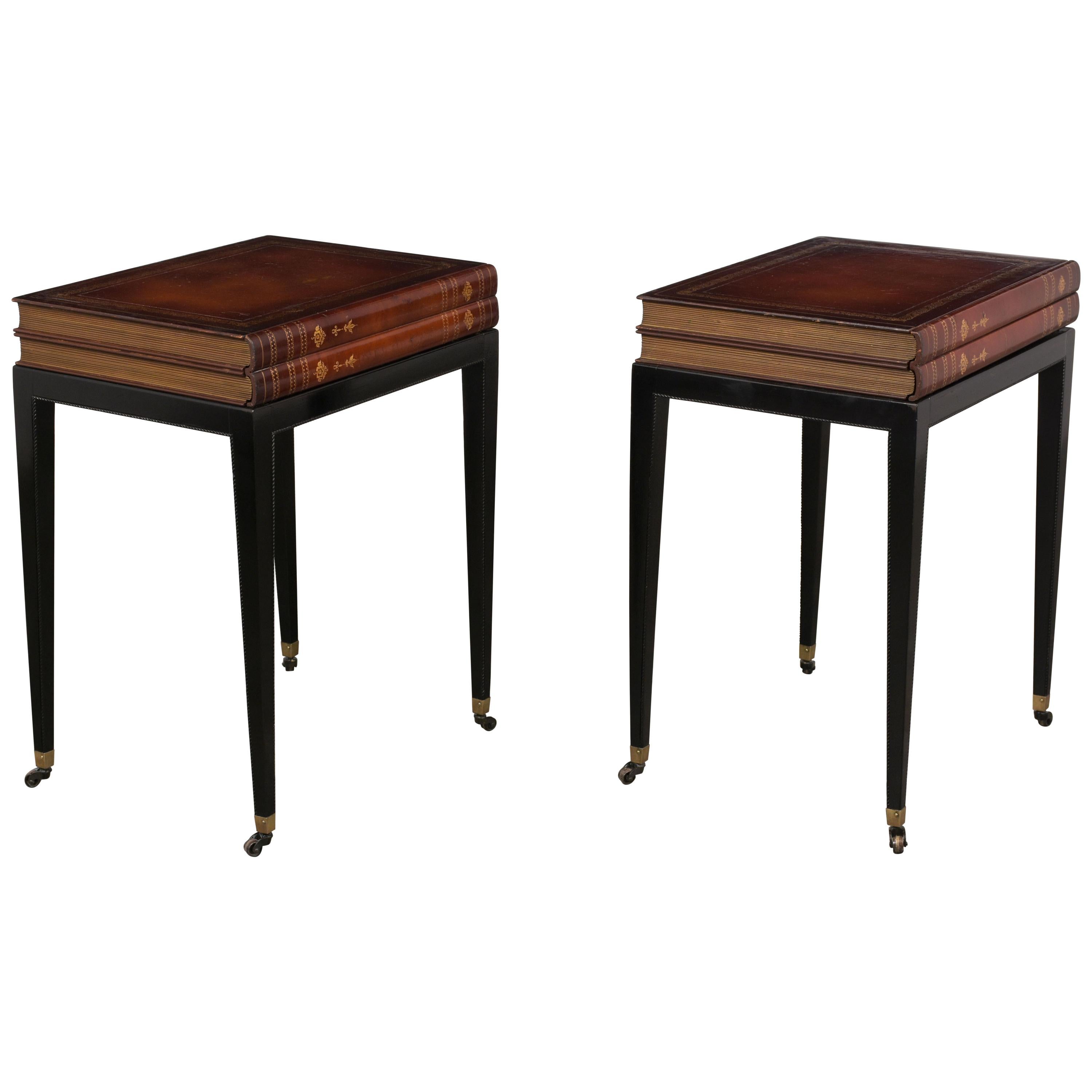 Set of Two Unique Book Design Side Tables in Regency Style