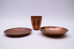 Set aus zwei einzigartigen, von Hand gebohrten Kupferschalen und einer Vase von Bunge, Deutschland, 1950er Jahre