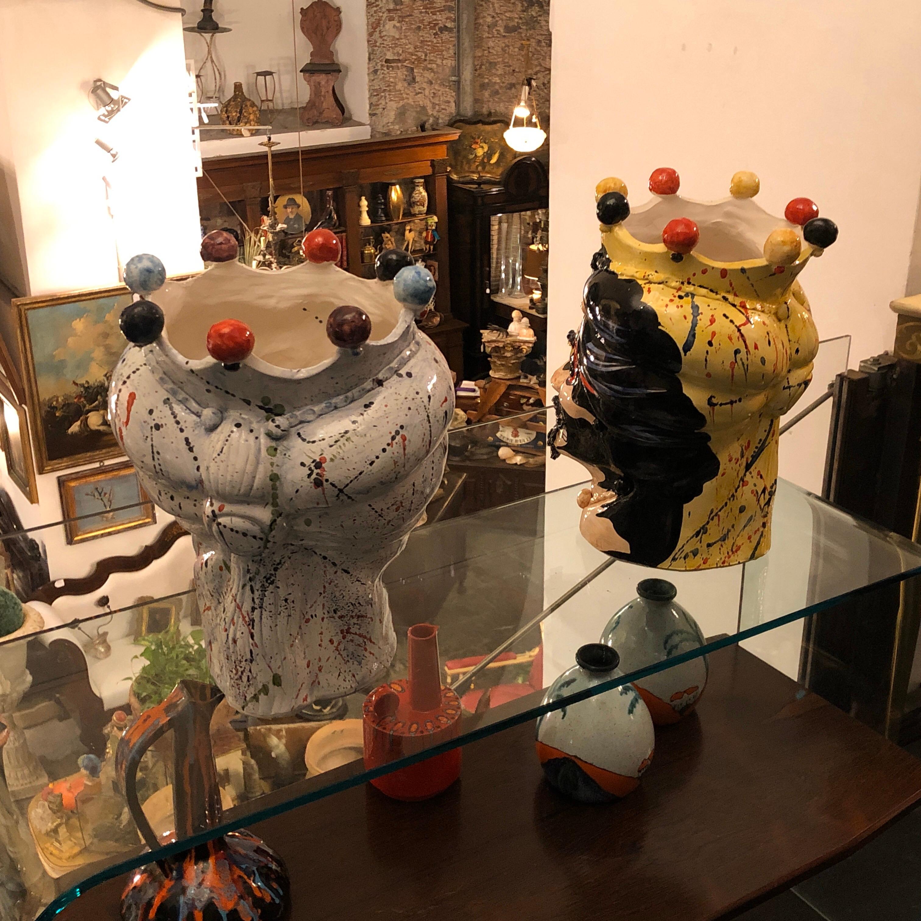 Set of Two Unique Hand Painted Ceramic Sicilian Head Vases 4
