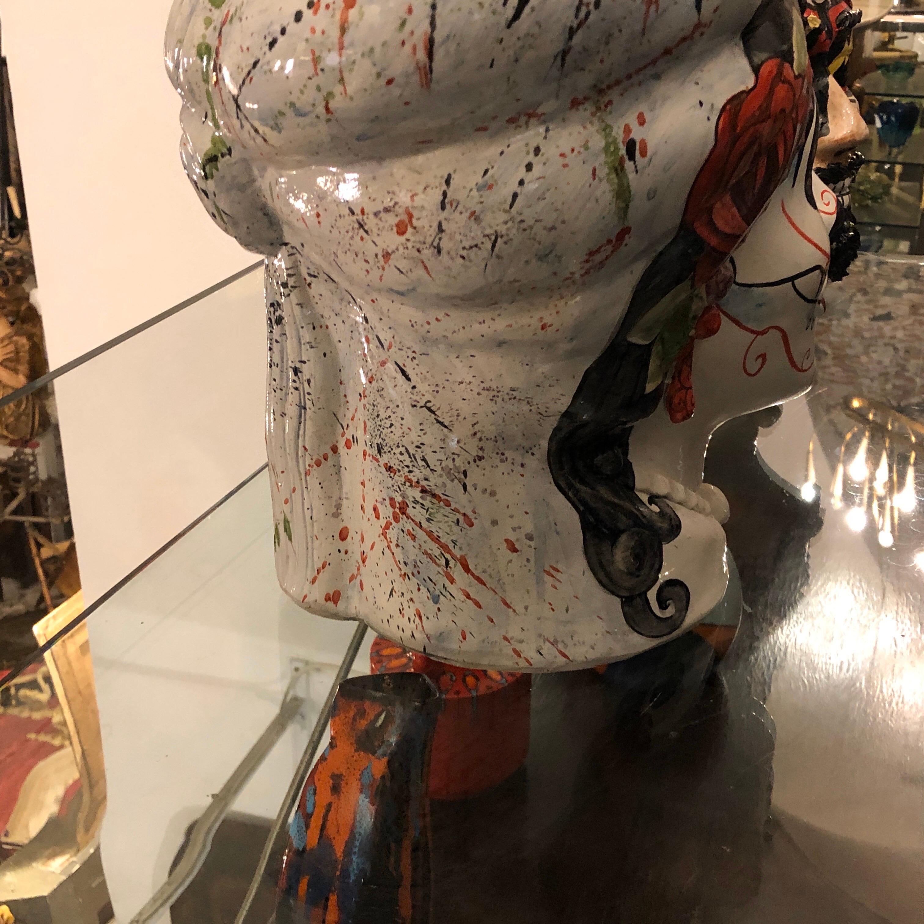 Contemporary Set of Two Unique Hand Painted Ceramic Sicilian Head Vases