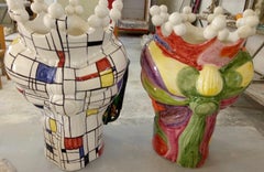 Set of Two Unique Pieces Ceramic Sicilian Moro's Head Vases in Pop Art Style