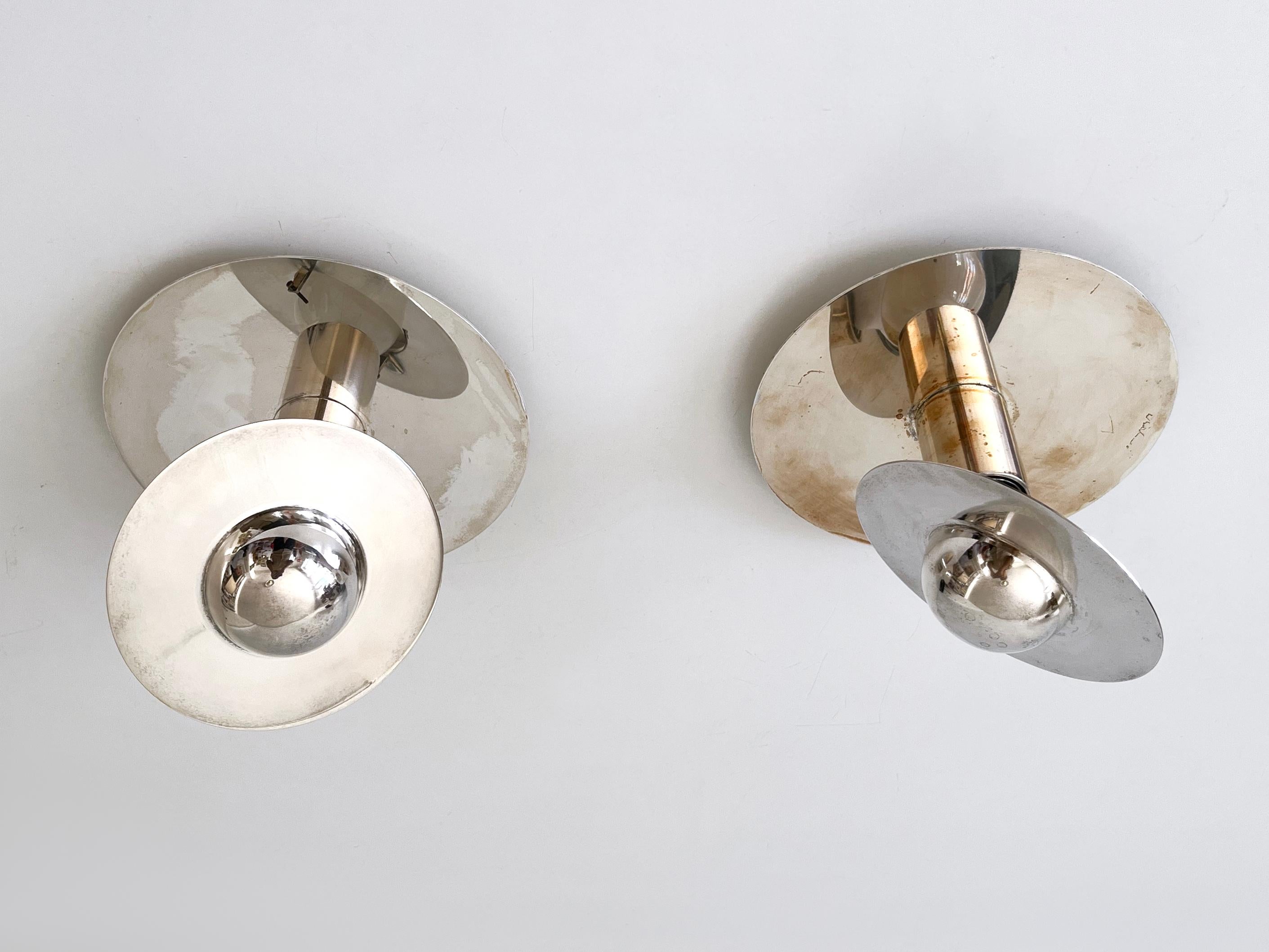 Set of Two Unique Silver-Plated Brass Flush Mounts or Sconces Germany 1970s For Sale 6