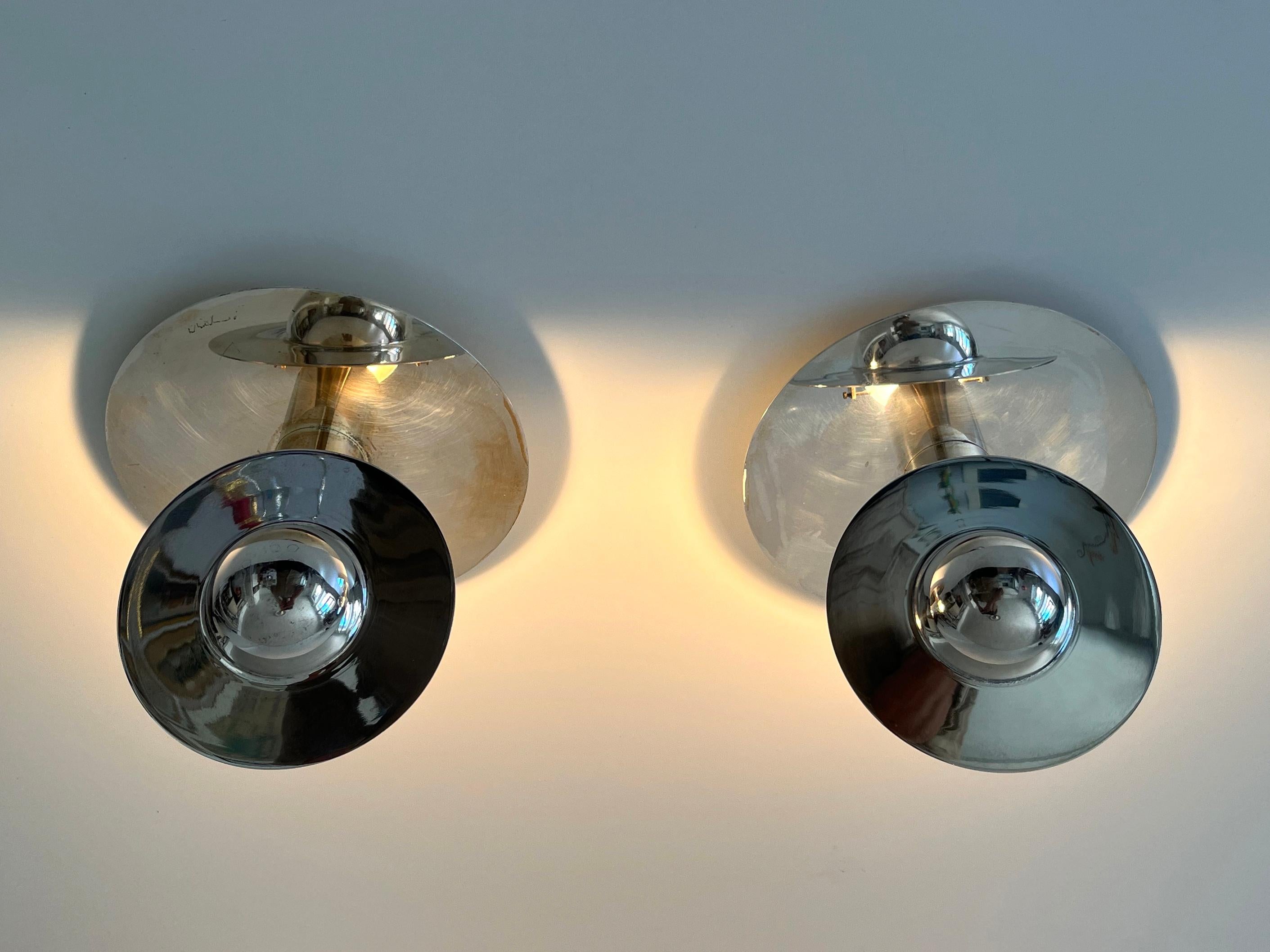 Set of Two Unique Silver-Plated Brass Flush Mounts or Sconces Germany 1970s For Sale 7