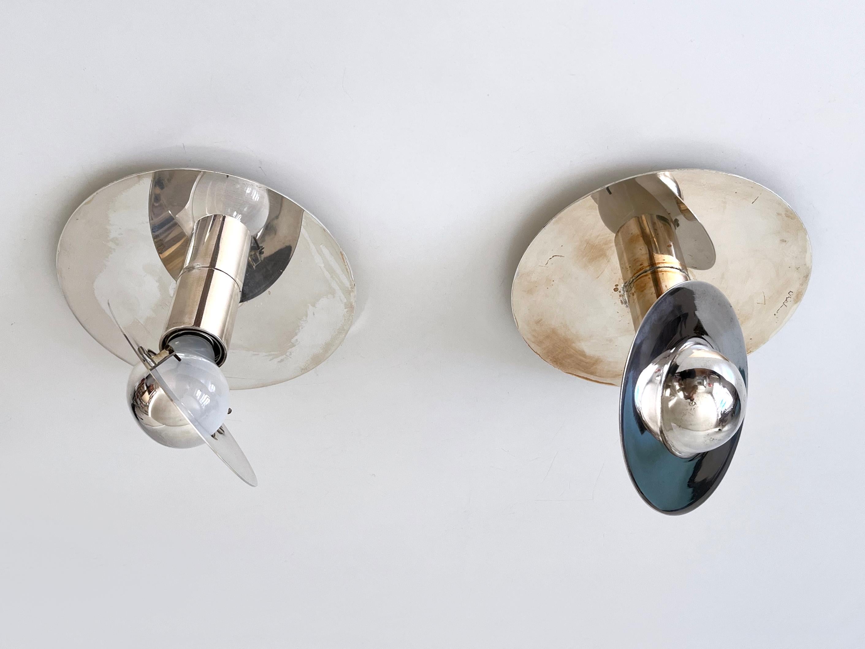 Set of Two Unique Silver-Plated Brass Flush Mounts or Sconces Germany 1970s For Sale 8