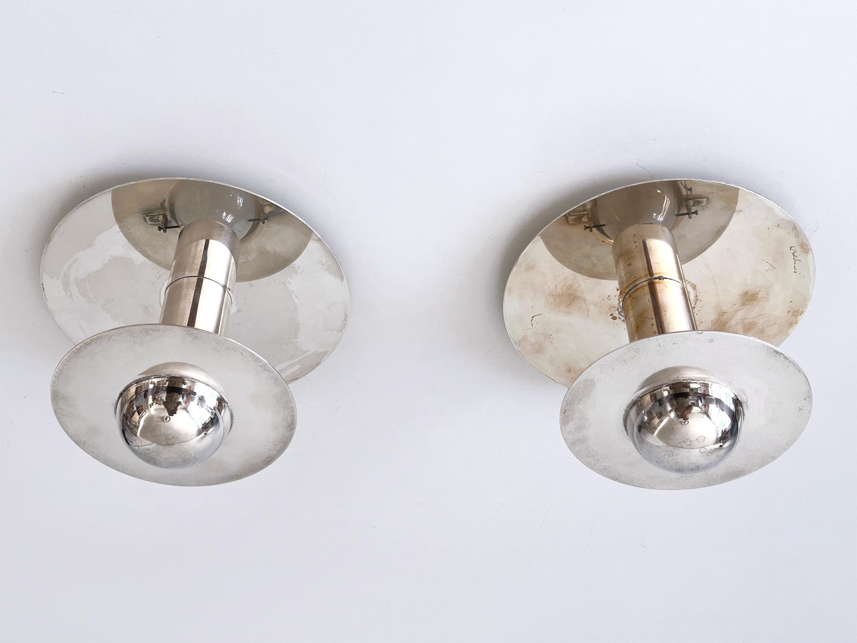 Set of Two Unique Silver-Plated Brass Flush Mounts or Sconces Germany 1970s For Sale 9