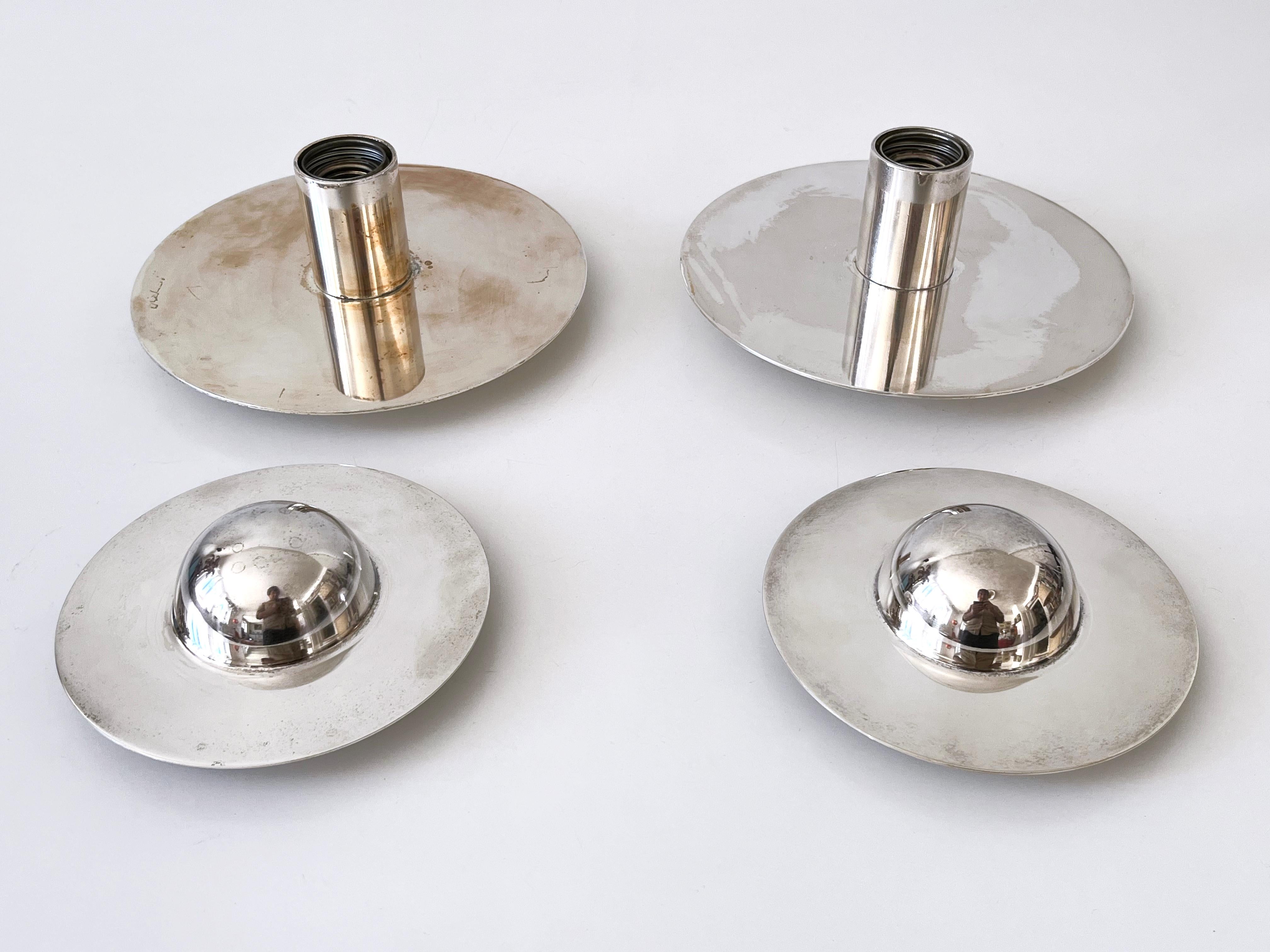 Set of Two Unique Silver-Plated Brass Flush Mounts or Sconces Germany 1970s For Sale 10