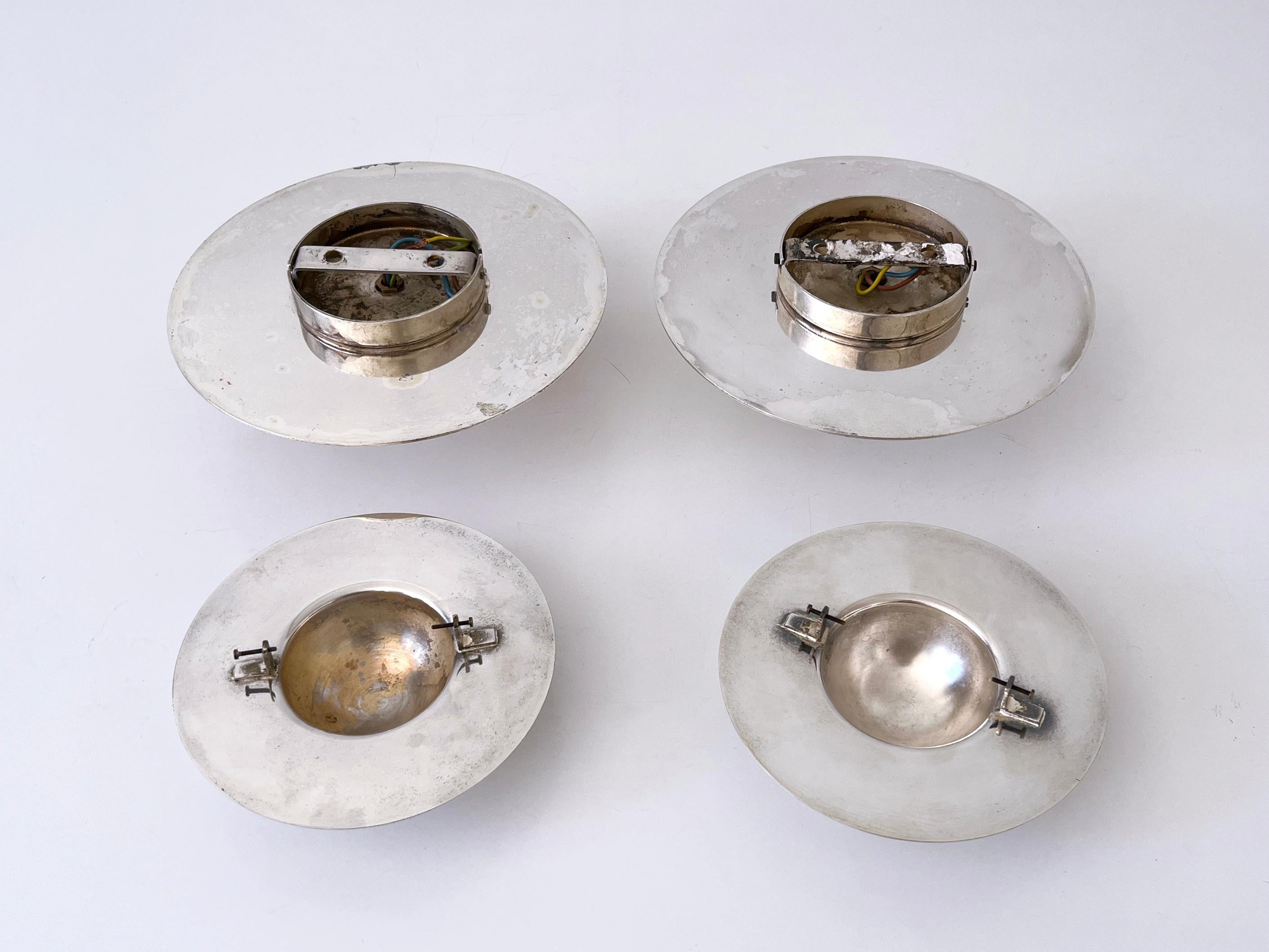 Set of Two Unique Silver-Plated Brass Flush Mounts or Sconces Germany 1970s For Sale 11