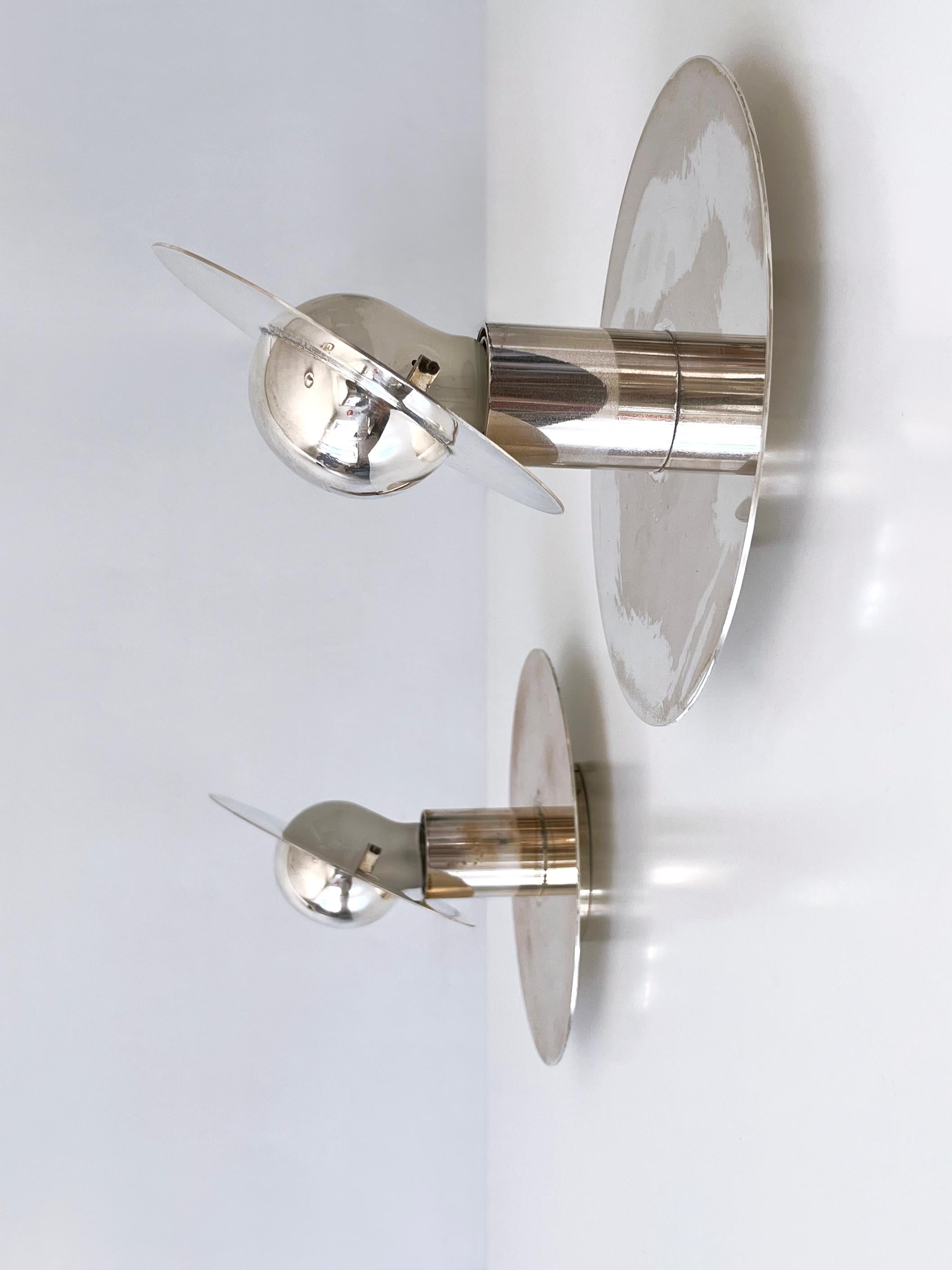 Bauhaus Set of Two Unique Silver-Plated Brass Flush Mounts or Sconces Germany 1970s For Sale