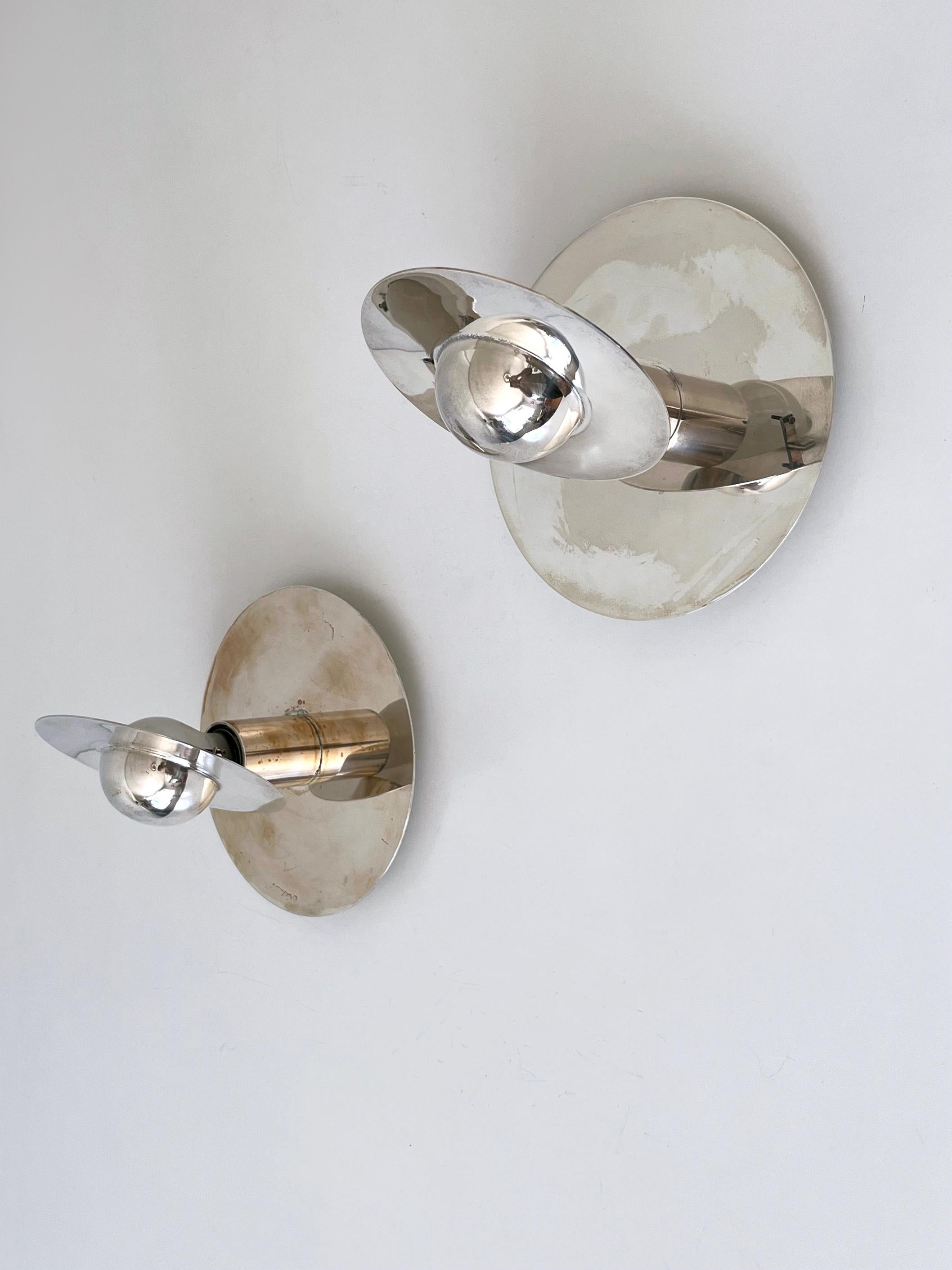Late 20th Century Set of Two Unique Silver-Plated Brass Flush Mounts or Sconces Germany 1970s For Sale