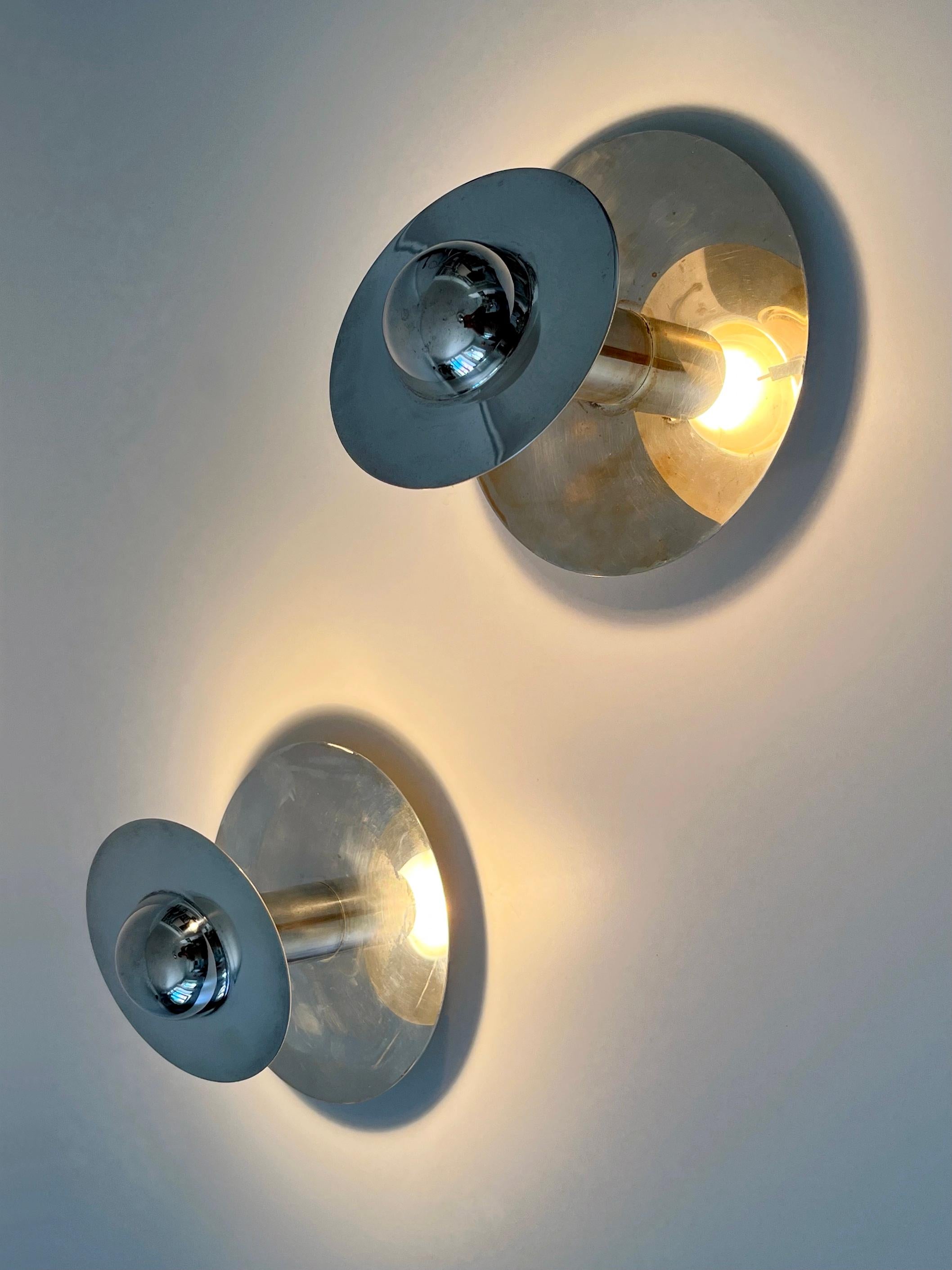 Set of Two Unique Silver-Plated Brass Flush Mounts or Sconces Germany 1970s For Sale 1