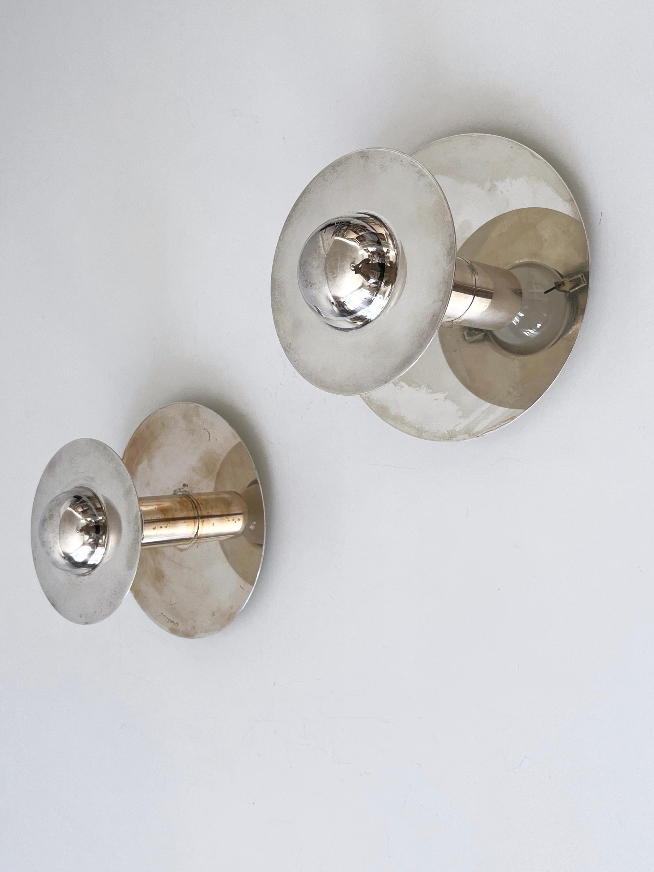 Set of Two Unique Silver-Plated Brass Flush Mounts or Sconces Germany 1970s For Sale 2