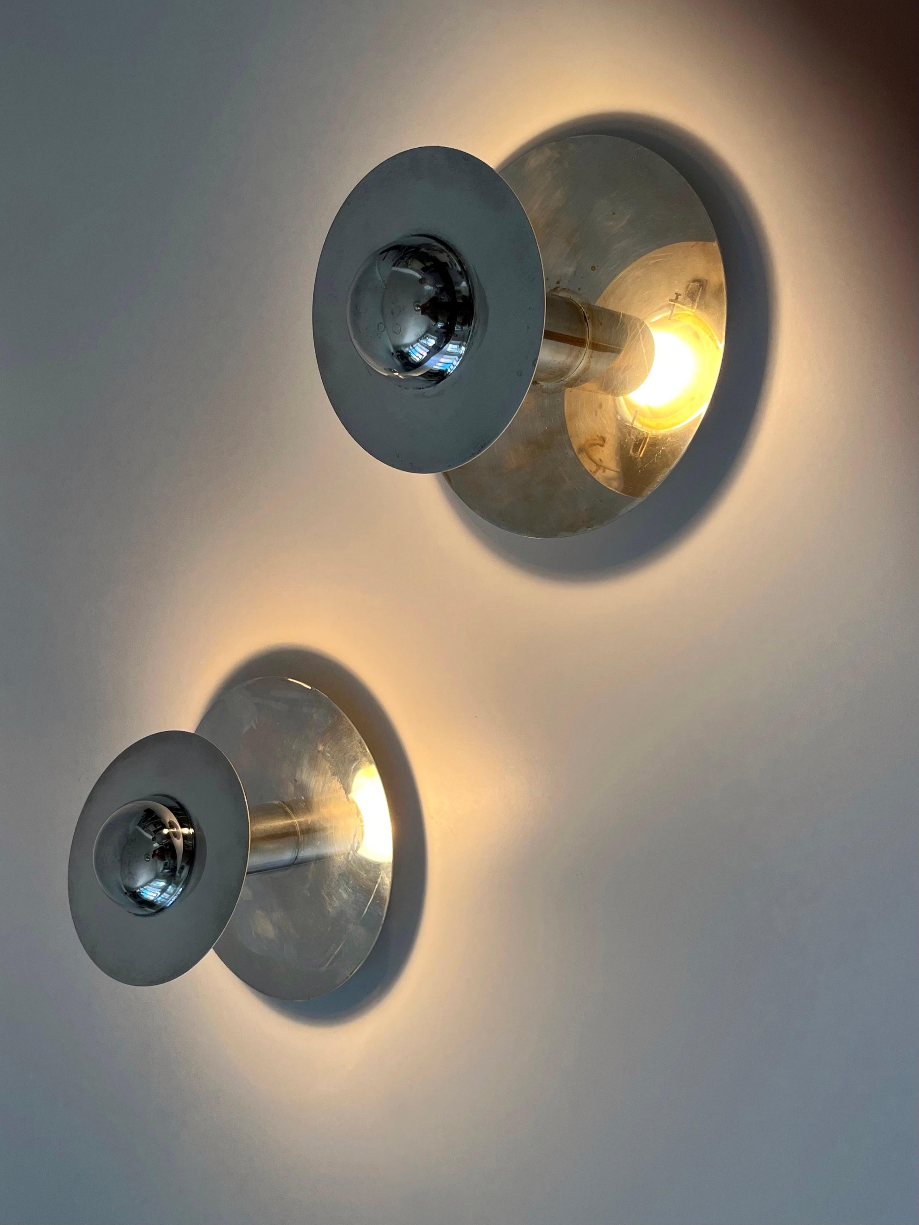 Set of Two Unique Silver-Plated Brass Flush Mounts or Sconces Germany 1970s For Sale 3