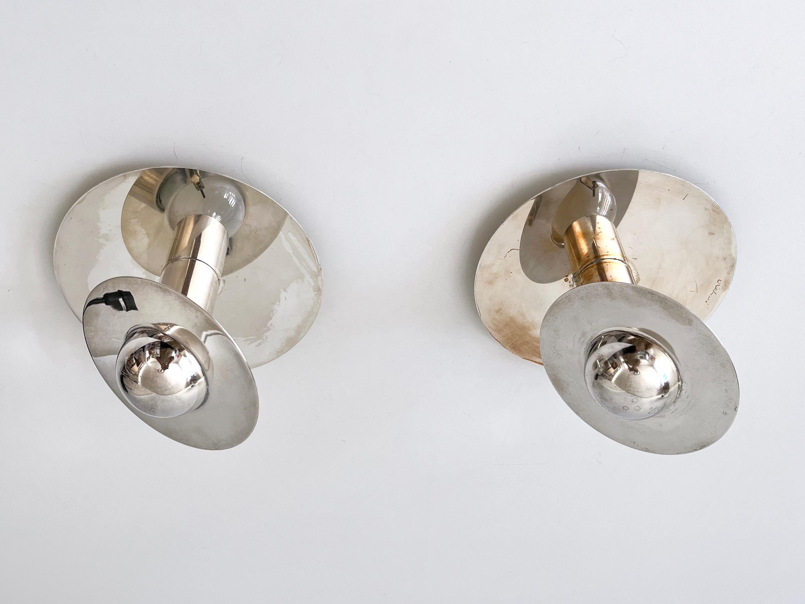 Set of Two Unique Silver-Plated Brass Flush Mounts or Sconces Germany 1970s For Sale 4