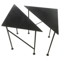 triangle drink table Set of Two, Unique Triangular Handcrafted Blackened Iron Drink Tables
