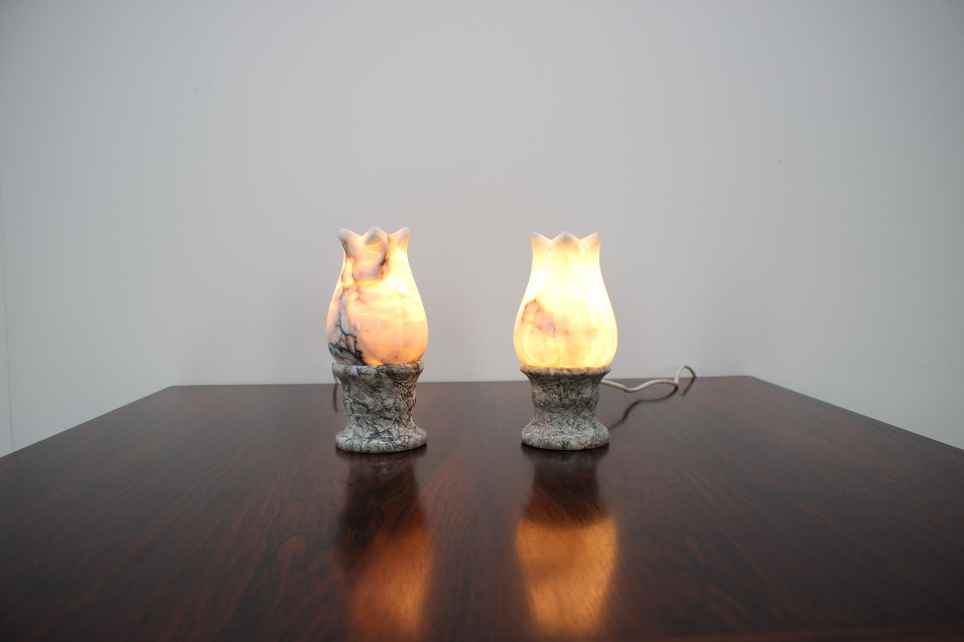 Mid-20th Century Set of Two Unusual Stone Table Lamps, 1960s
