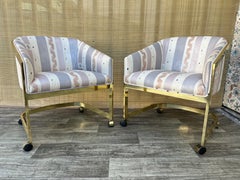 Set of Two Upholsterd Brass Club Chairs by Milo Baughman for DIA. Circa 1970s