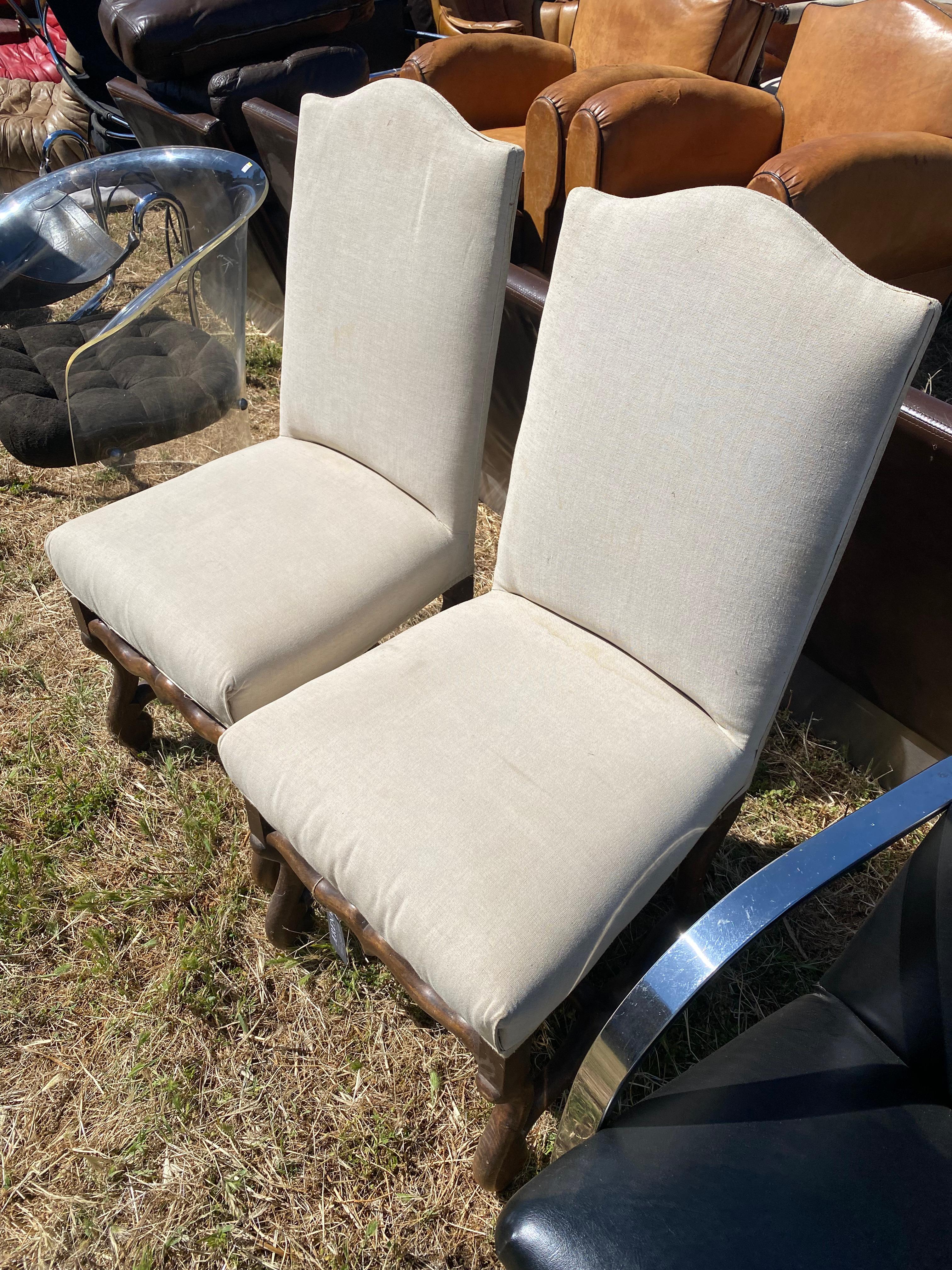 French Set of Two Upholstered Louis XIII Chairs, c. 1860 For Sale