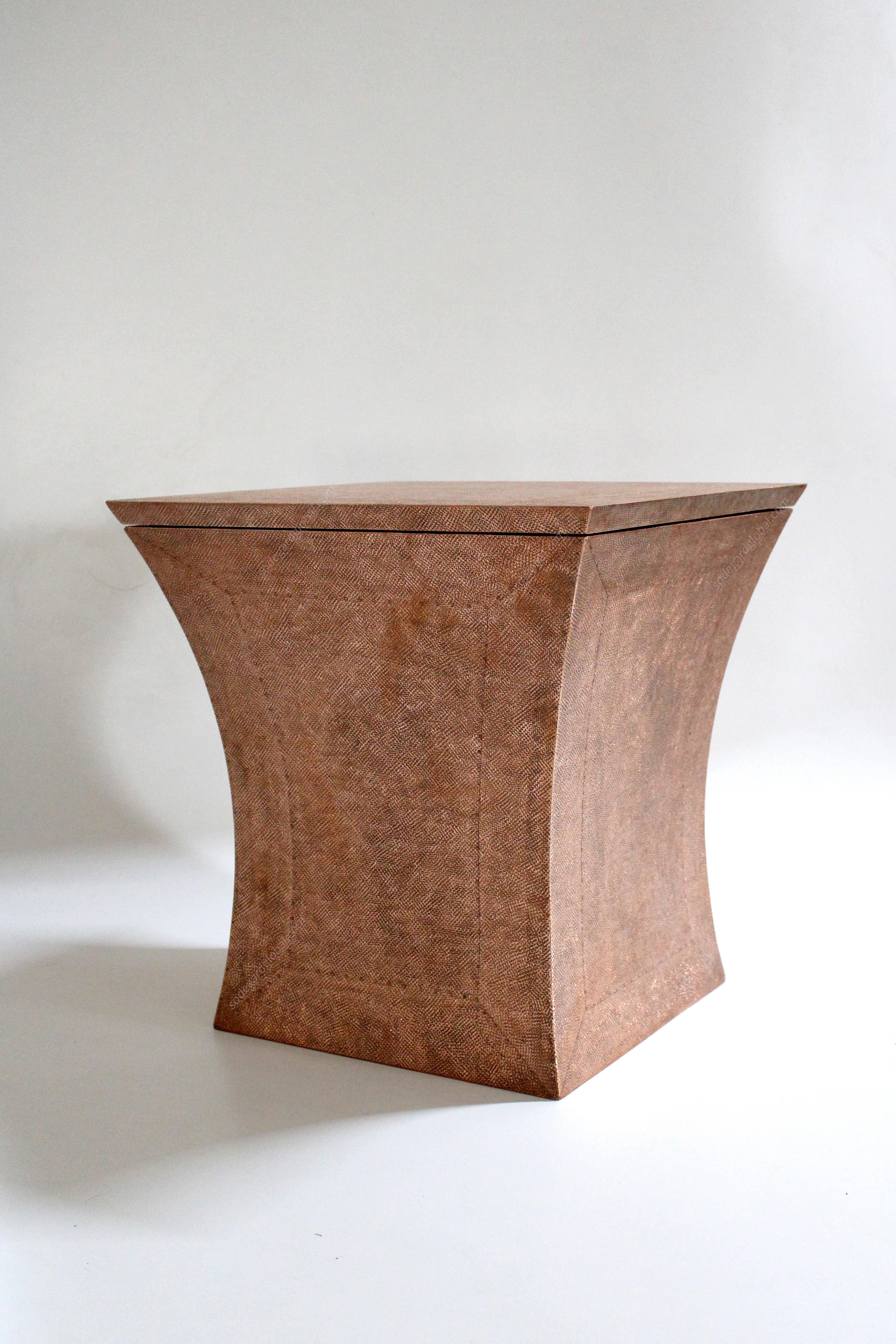 Indian Set of Two Vaisseau Side Tables in Copper Clad Over Wood by Paul Mathieu For Sale