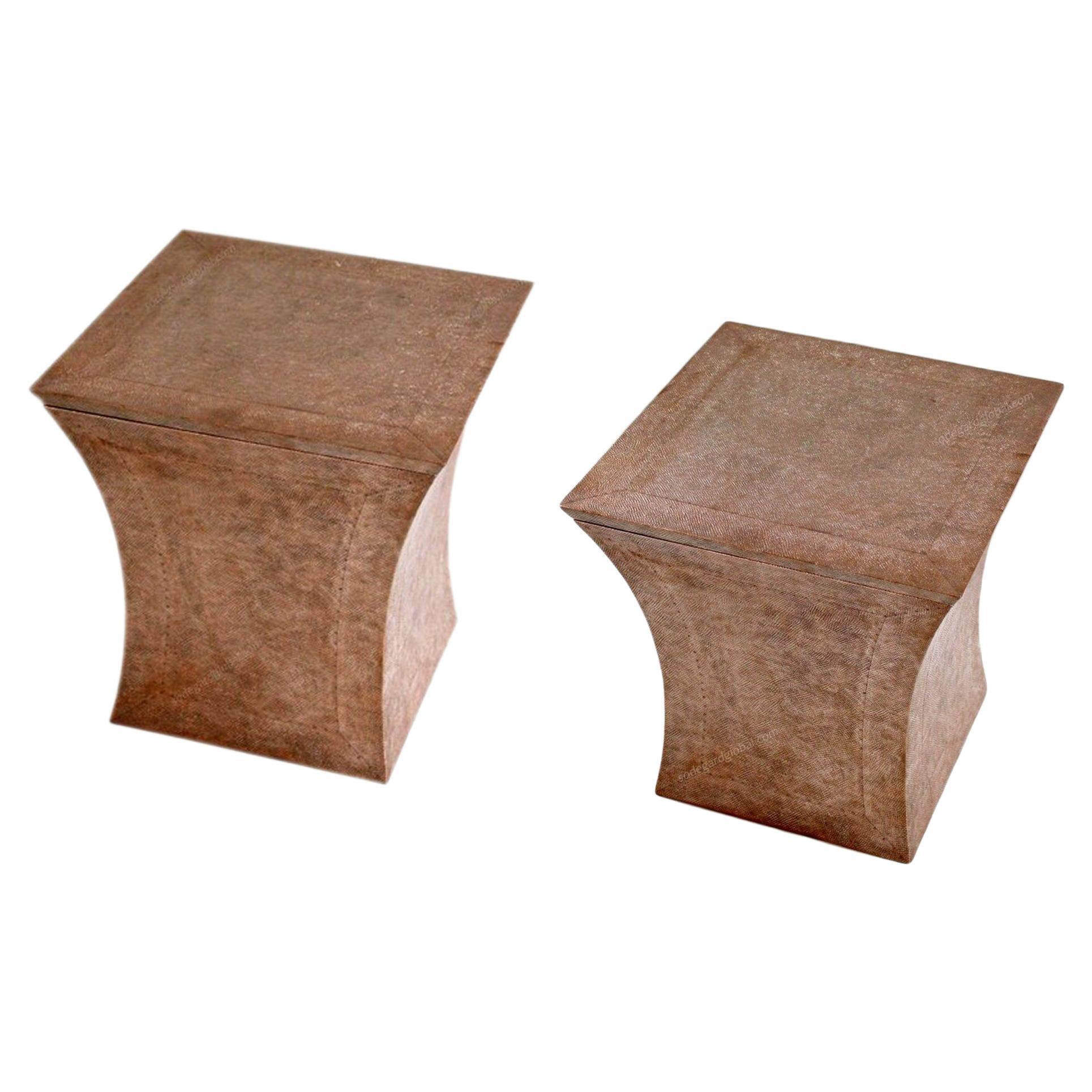Set of Two Vaisseau Side Tables in Copper Clad Over Wood by Paul Mathieu