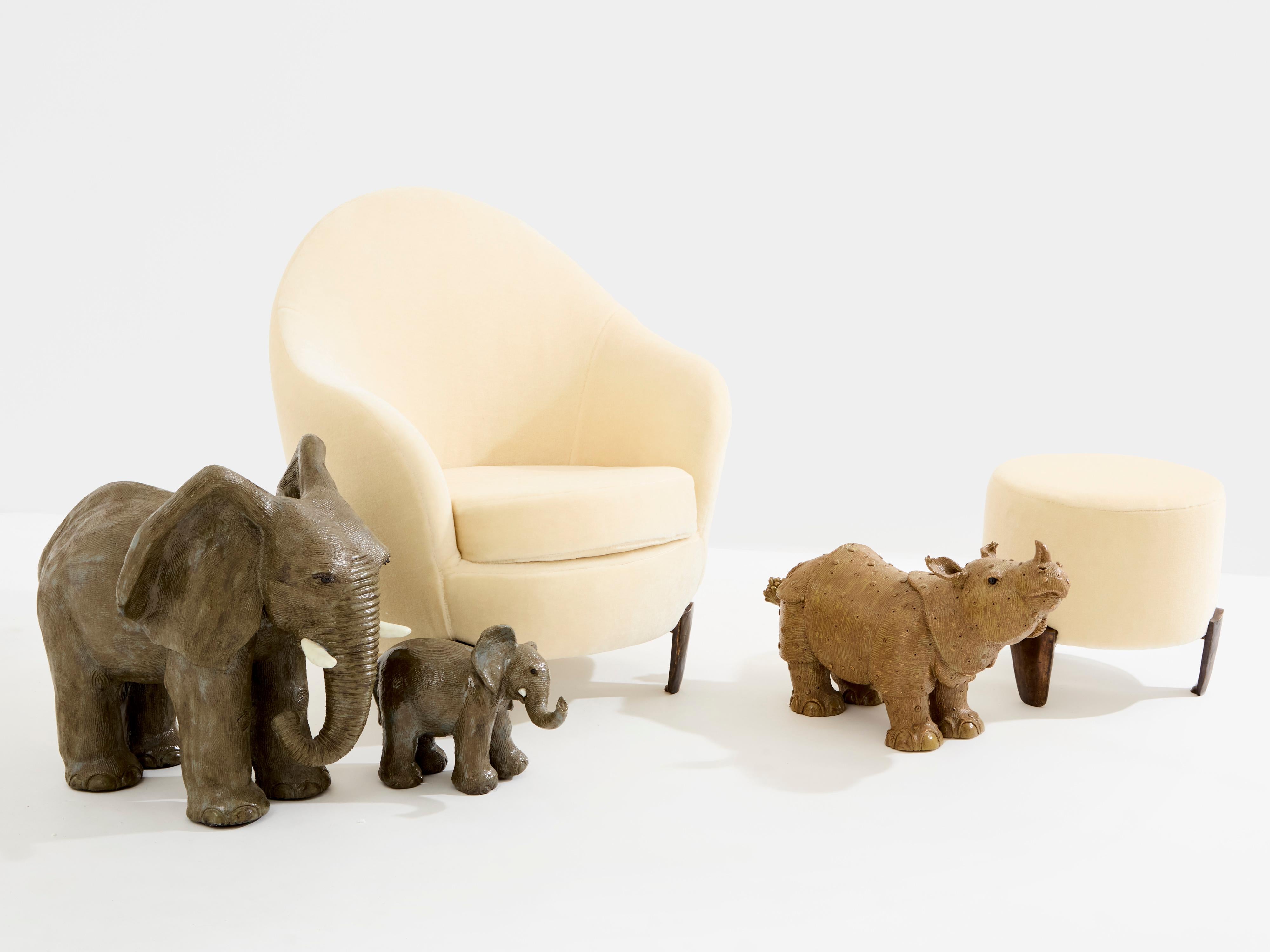 Set aus zwei Elefanten-Skulpturen von Valérie Courtet aus glasiertem Steinzeug um 2010 im Angebot 4