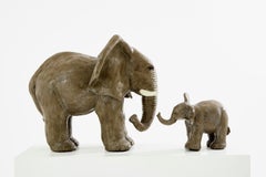 Set of two Valérie Courtet elephant sculptures glazed stoneware circa 2010