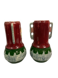 Set of two vases, barbotine, majolica, circa 1910, Art Nouveau, France