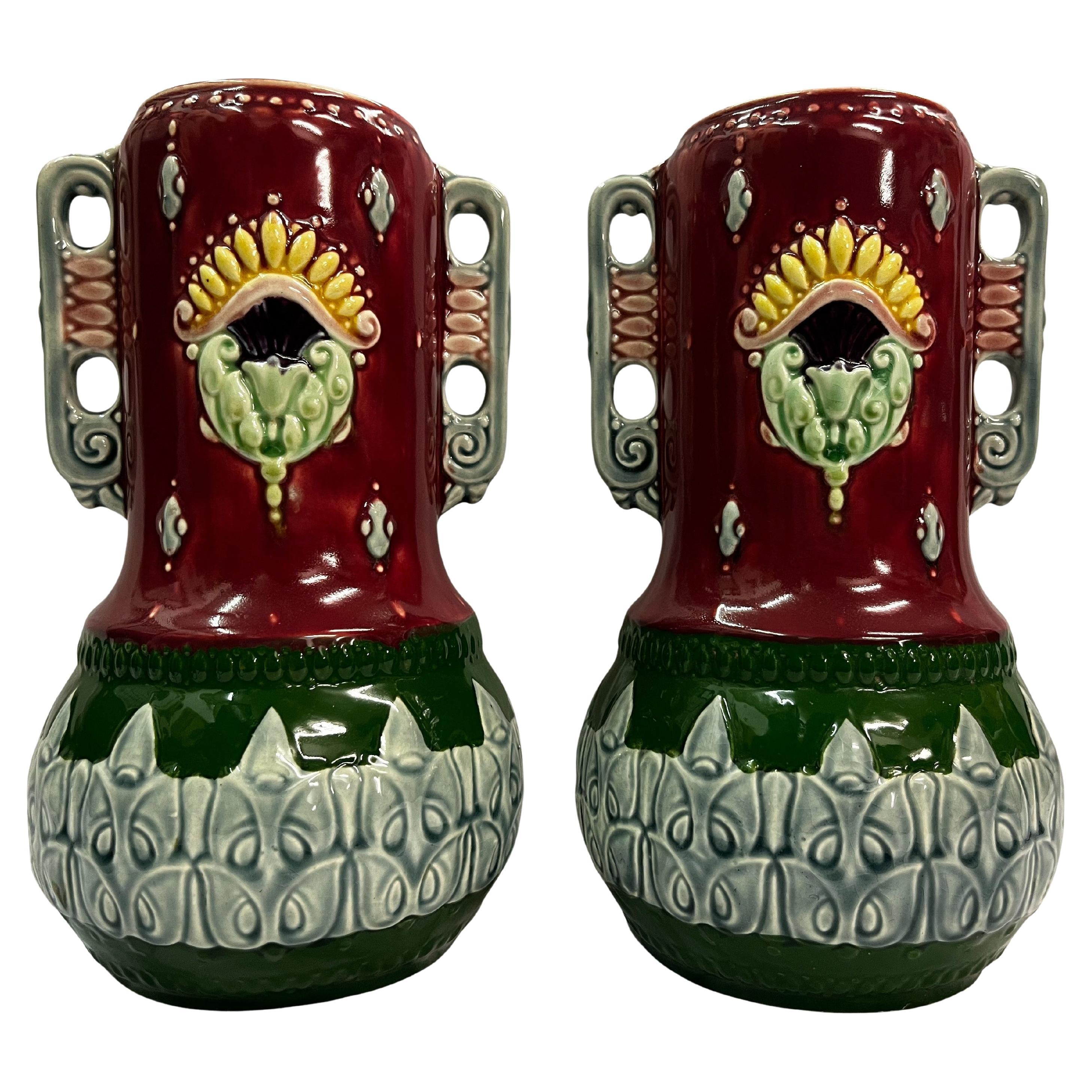 Set of two vases, barbotine, majolica, circa 1910, Art Nouveau, France