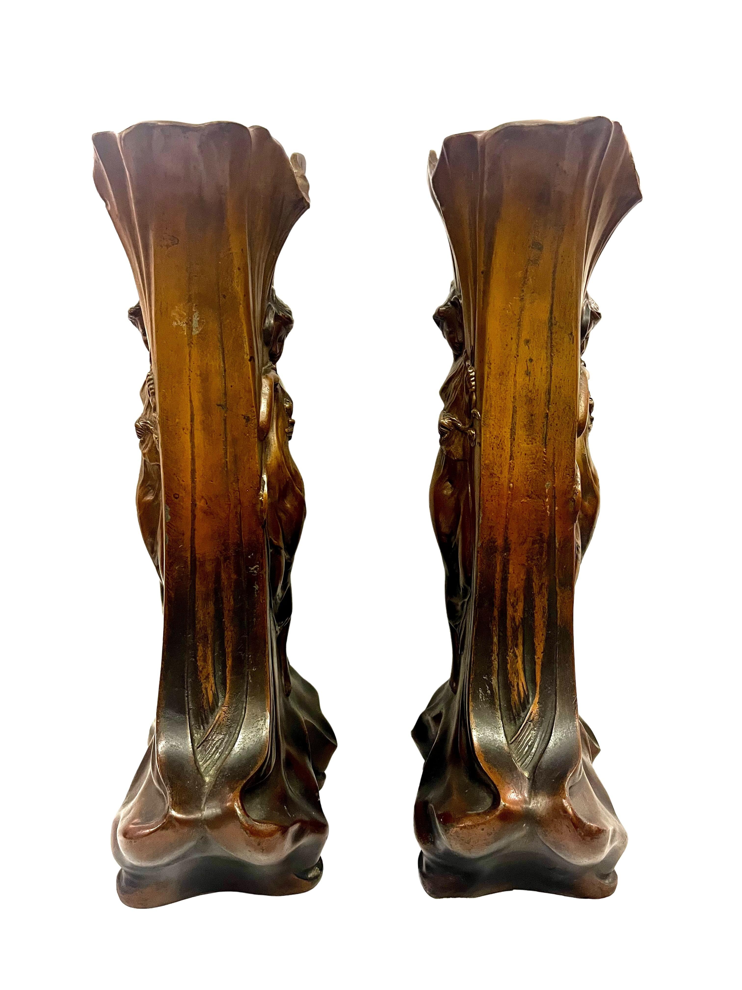 Set di due vasi, ottica jardiniere in bronzo, Jugendstil Art Nouveau, Francia, 1900 in vendita 3