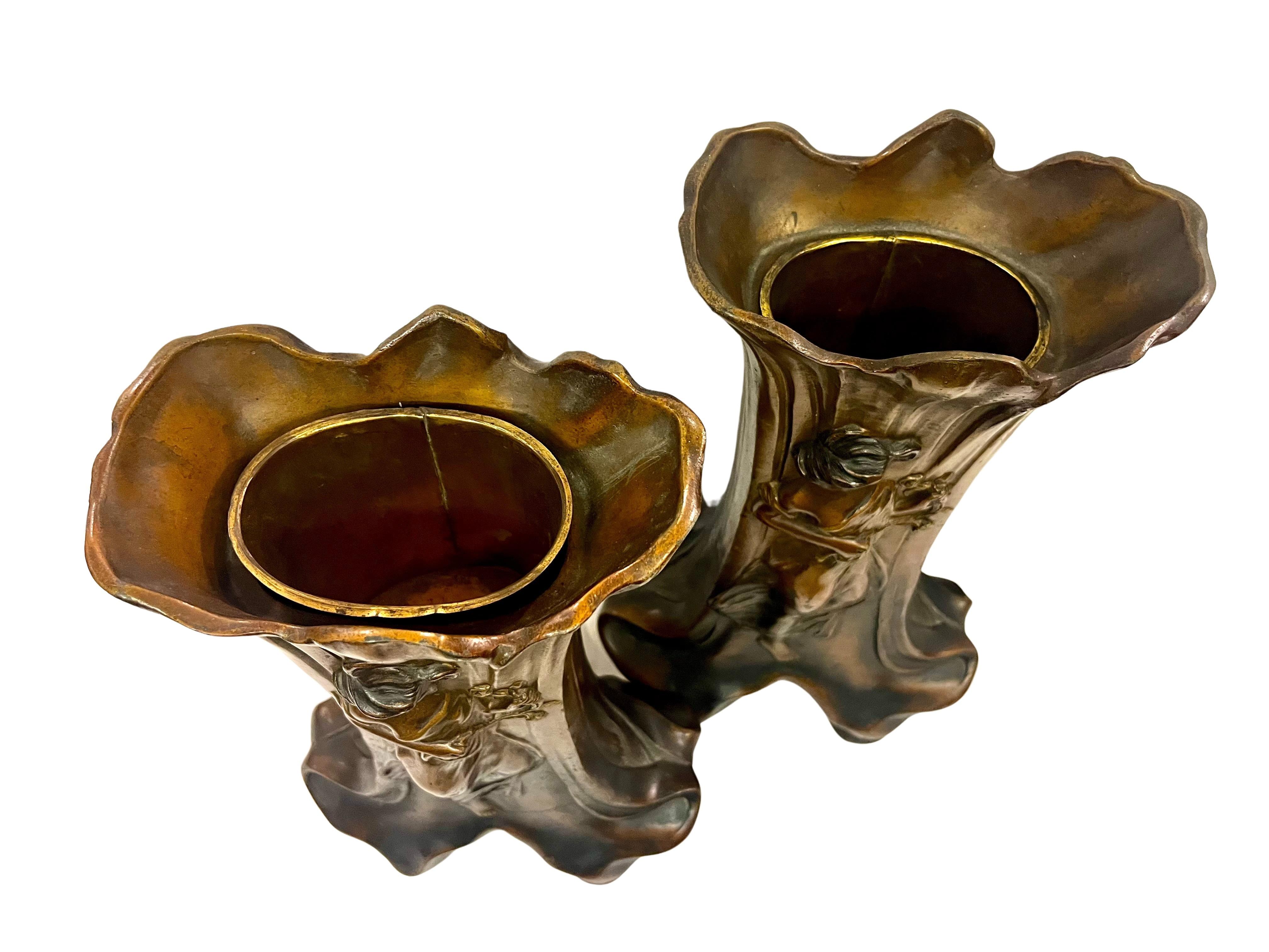 Set di due vasi, ottica jardiniere in bronzo, Jugendstil Art Nouveau, Francia, 1900 in vendita 5