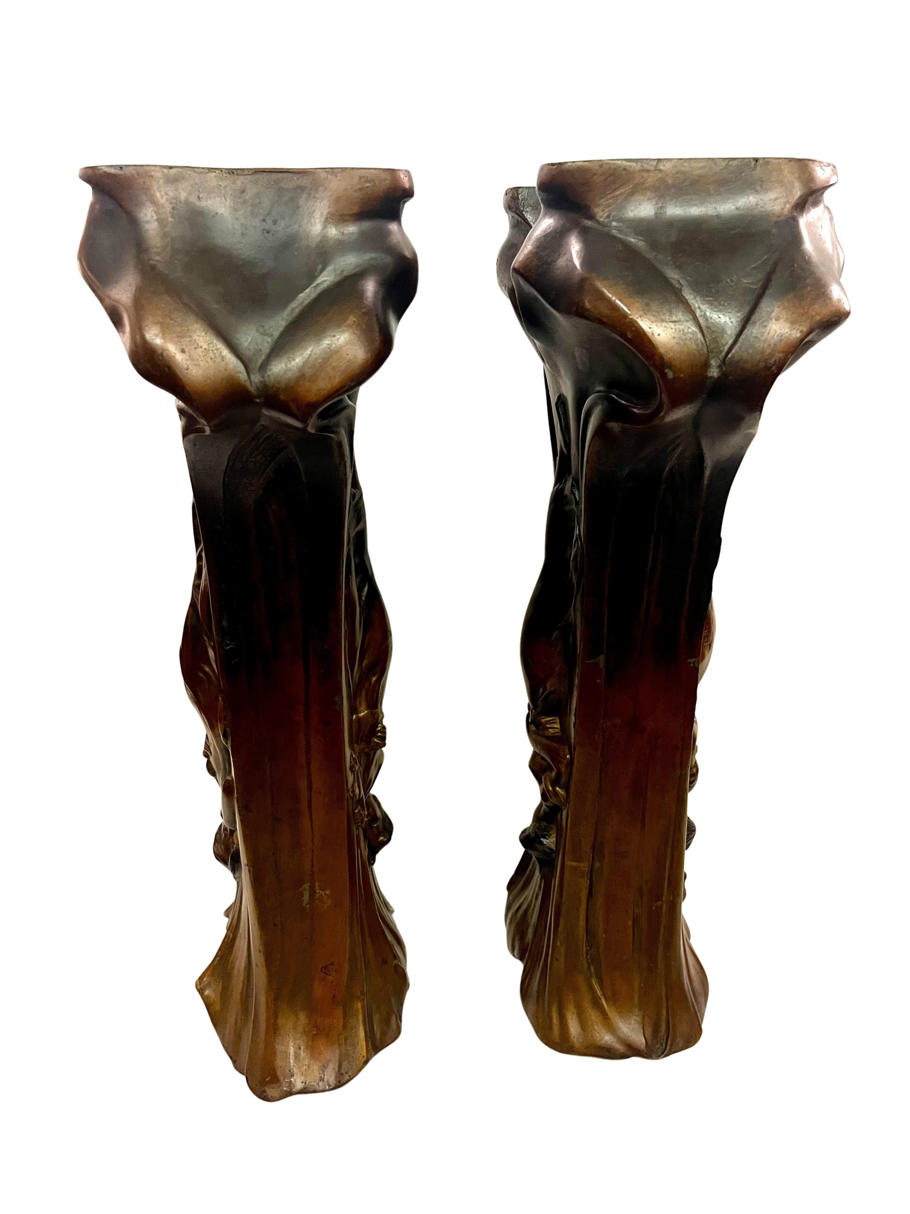 Set di due vasi, ottica jardiniere in bronzo, Jugendstil Art Nouveau, Francia, 1900 in vendita 7