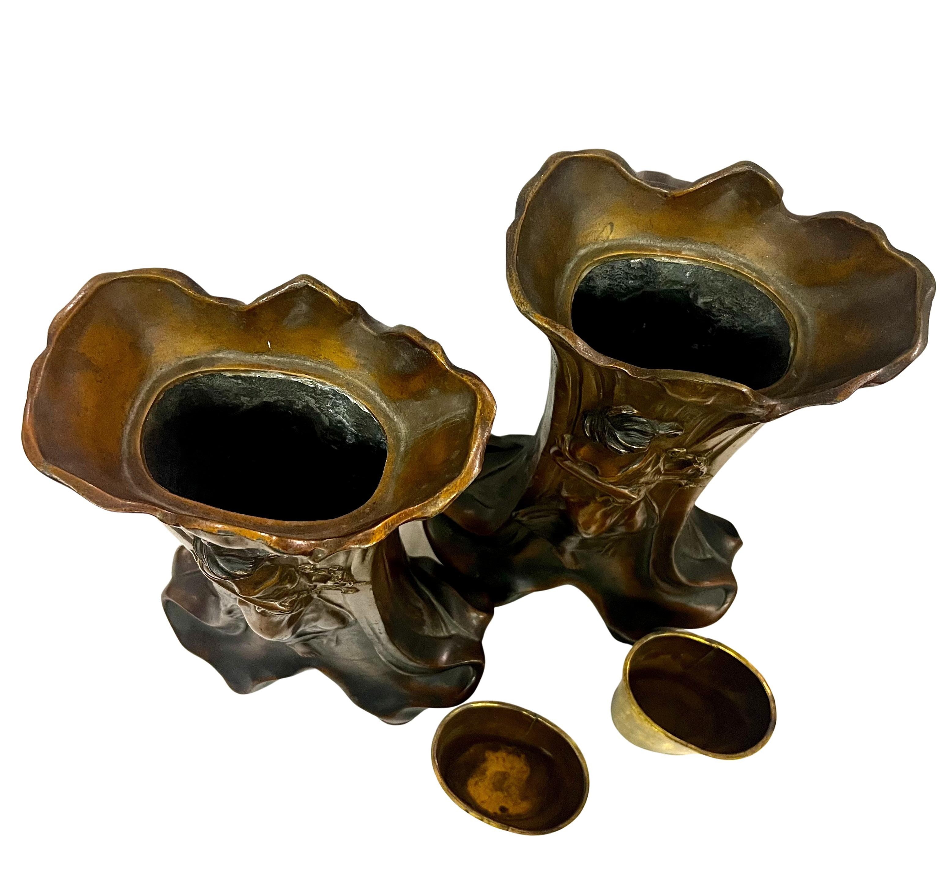 Set di due vasi, ottica jardiniere in bronzo, Jugendstil Art Nouveau, Francia, 1900 in vendita 8