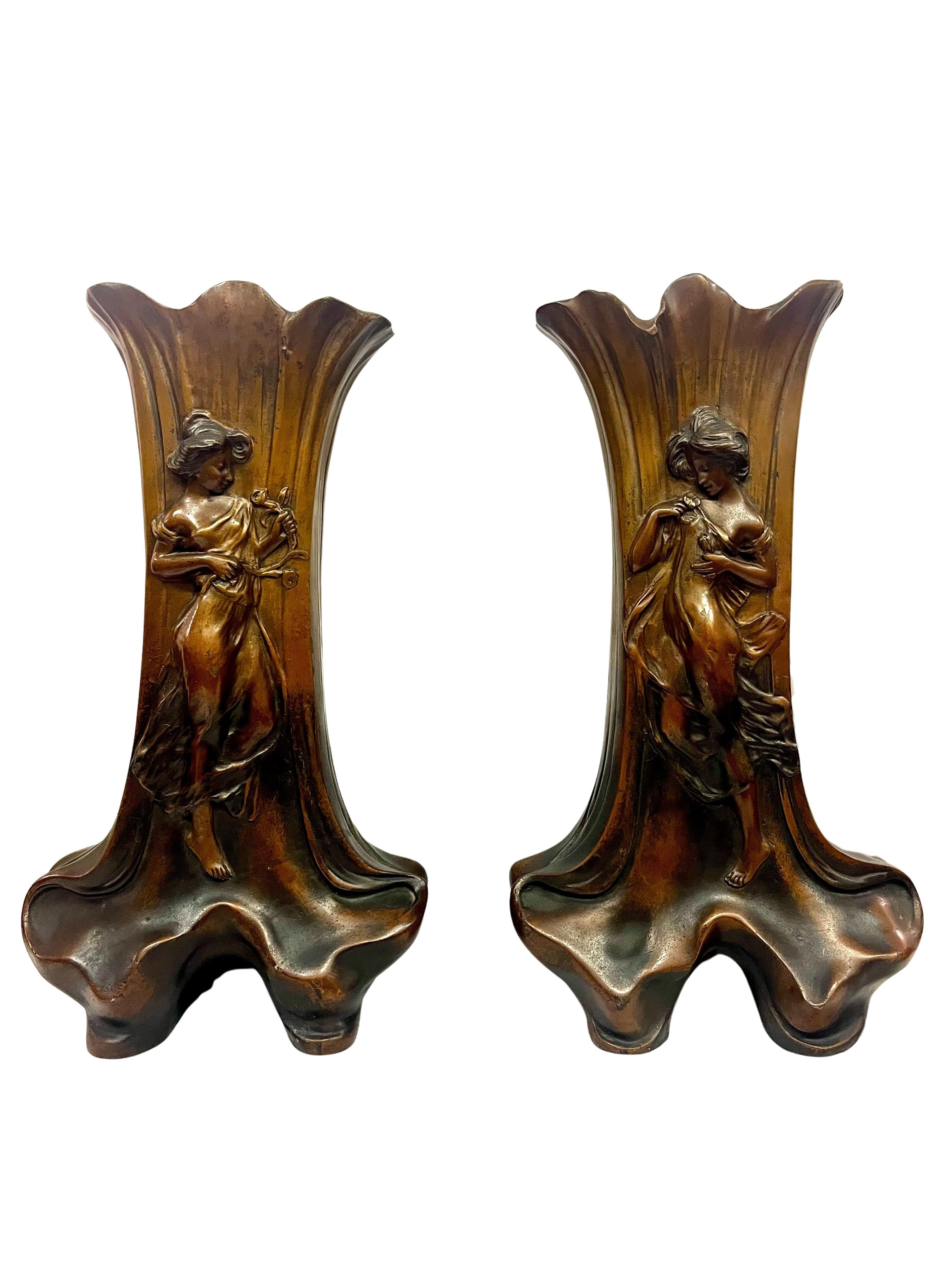 Set di due vasi, ottica jardiniere in bronzo, Jugendstil Art Nouveau, Francia, 1900 in vendita 11